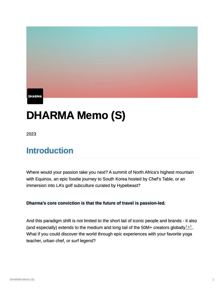 Cover slide of the Dharma pitch deck — Pre-Series A 2024