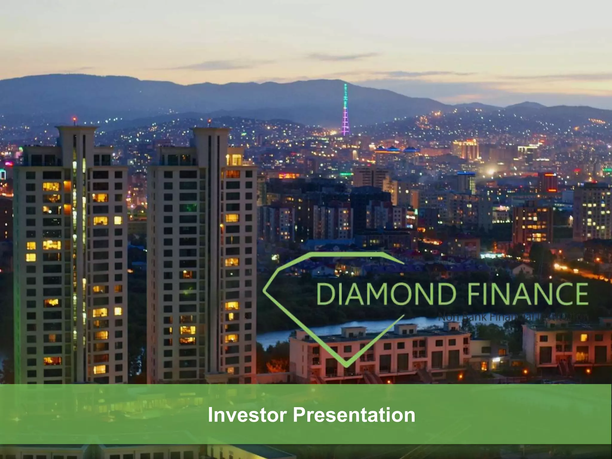 Cover slide of the Diamond Finance pitch deck — Debt Facility 2013