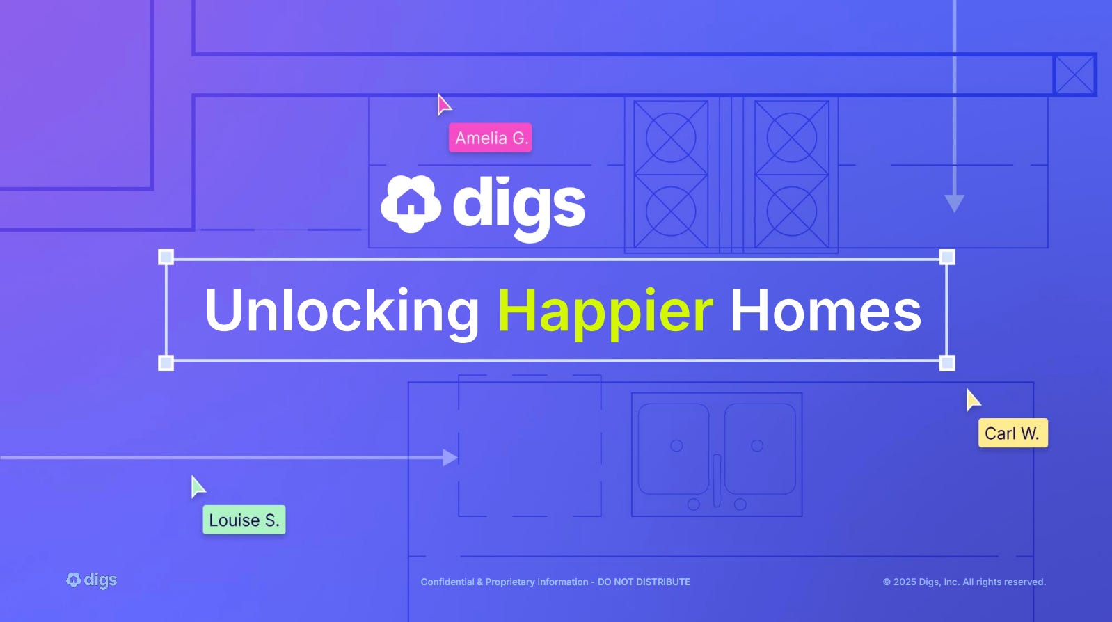 Cover slide of the Digs pitch deck — Seed 2024