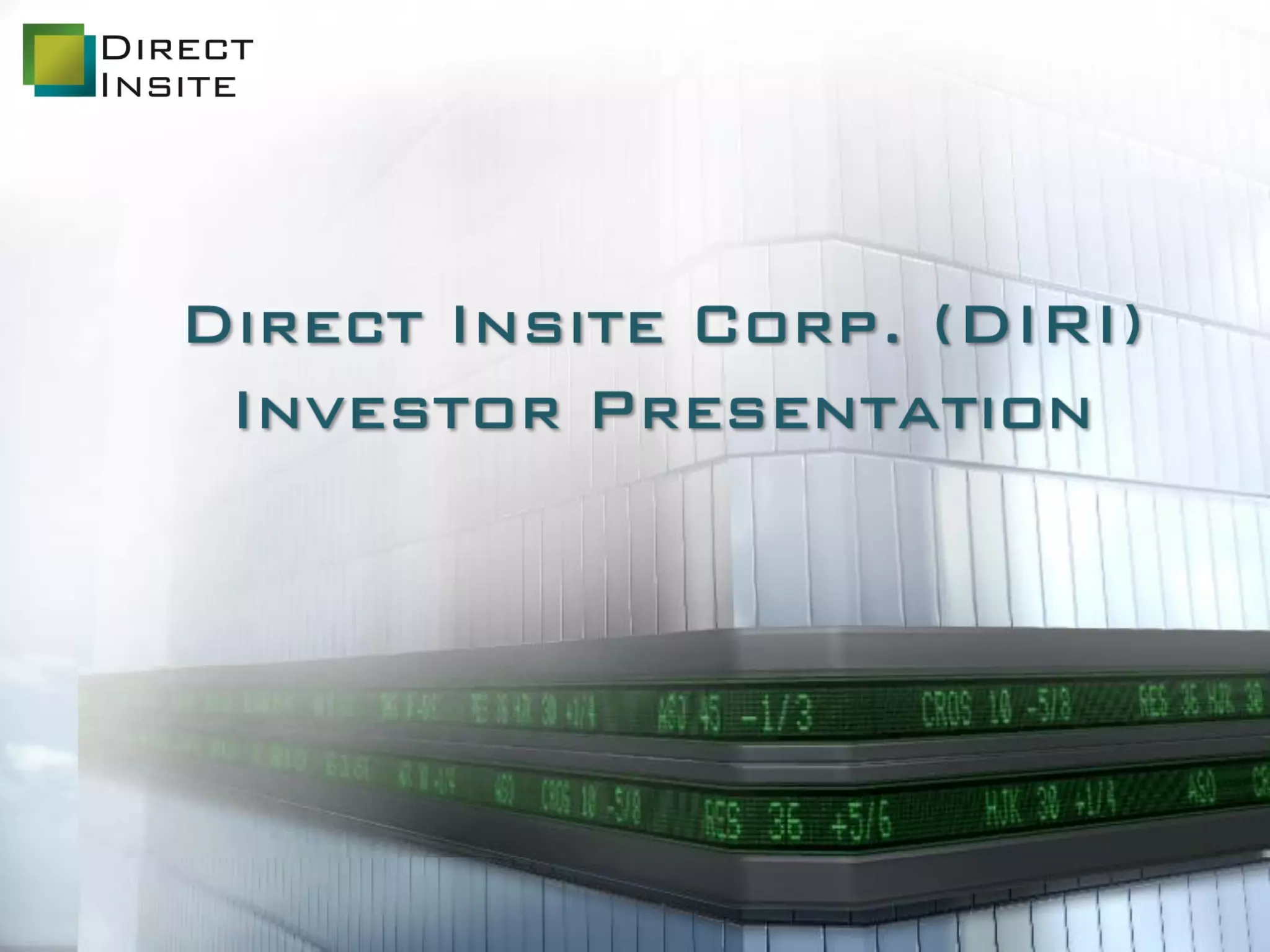 Cover slide of the Direct Insite Corp. (DIRI) pitch deck — 2013