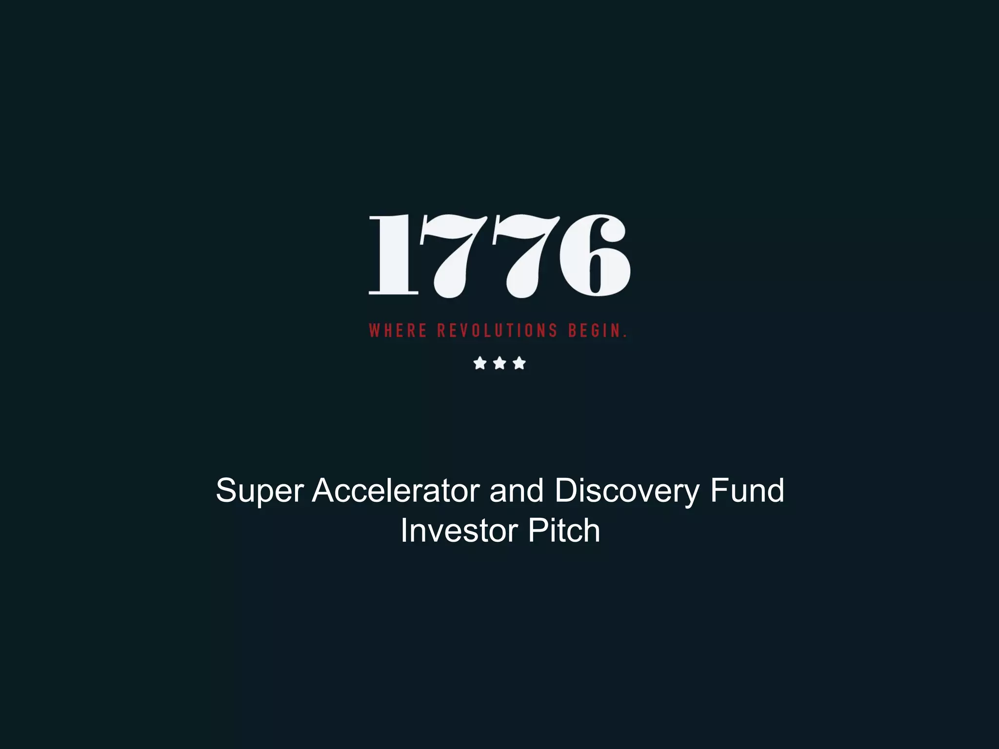 Cover slide of the 1776 Discovery Fund pitch deck — Fund I