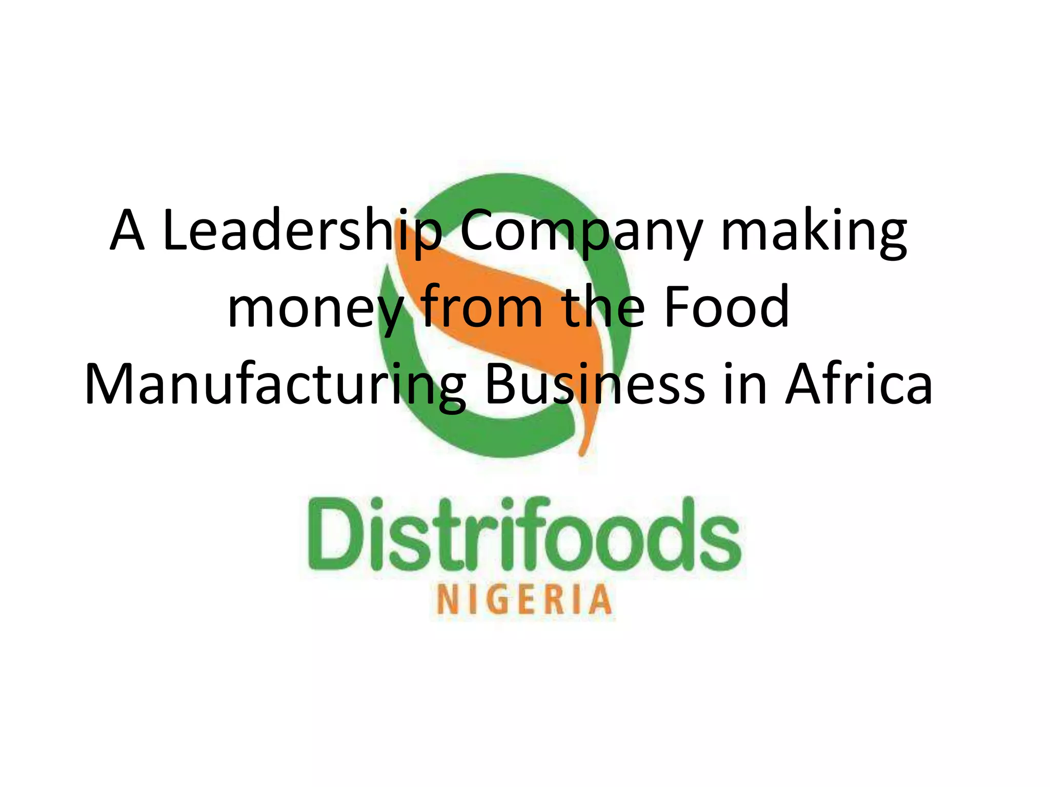 Cover slide of the Distrifoods Nigeria pitch deck — Seed / Scaling 2017