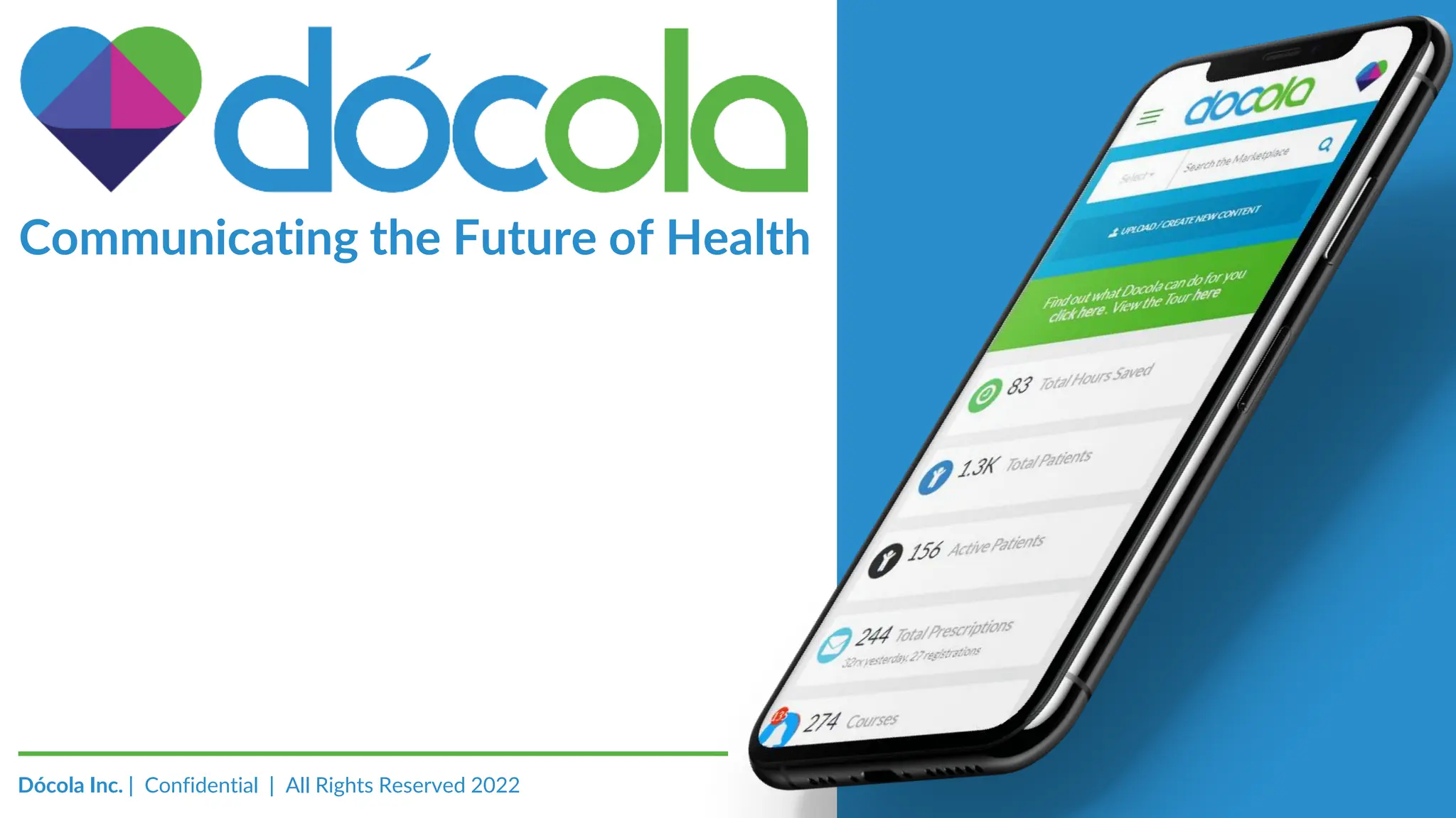Cover slide of the Docola pitch deck — 2022
