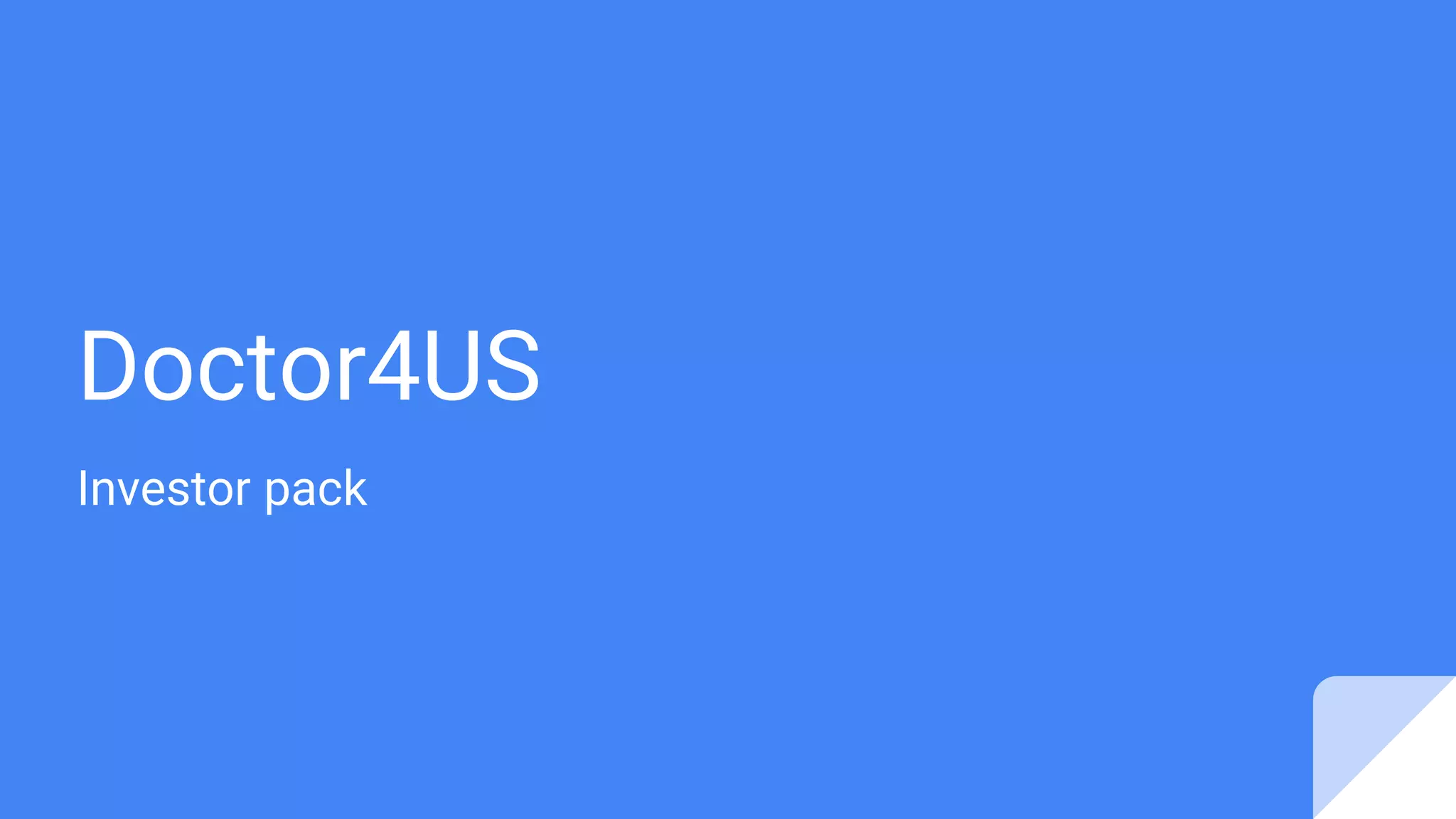 Cover slide of the Doctor4US pitch deck — Early Stage 2016