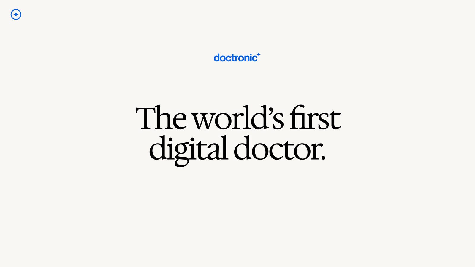 Cover slide of the Doctronic pitch deck — Seed 2023
