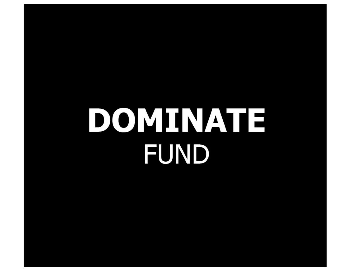 Cover slide of the DominateFund Pitch Deck Teardown pitch deck
