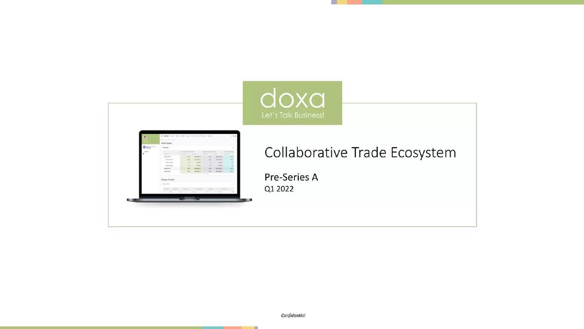 Cover slide of the Doxa Holdings pitch deck — Pre-Series A 2022