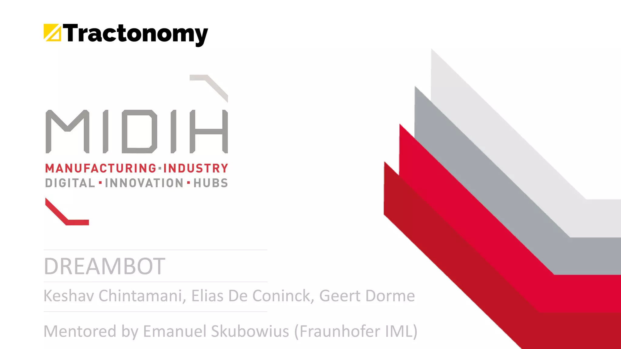 Cover slide of the Tractonomy (Dreambot) pitch deck — 2019