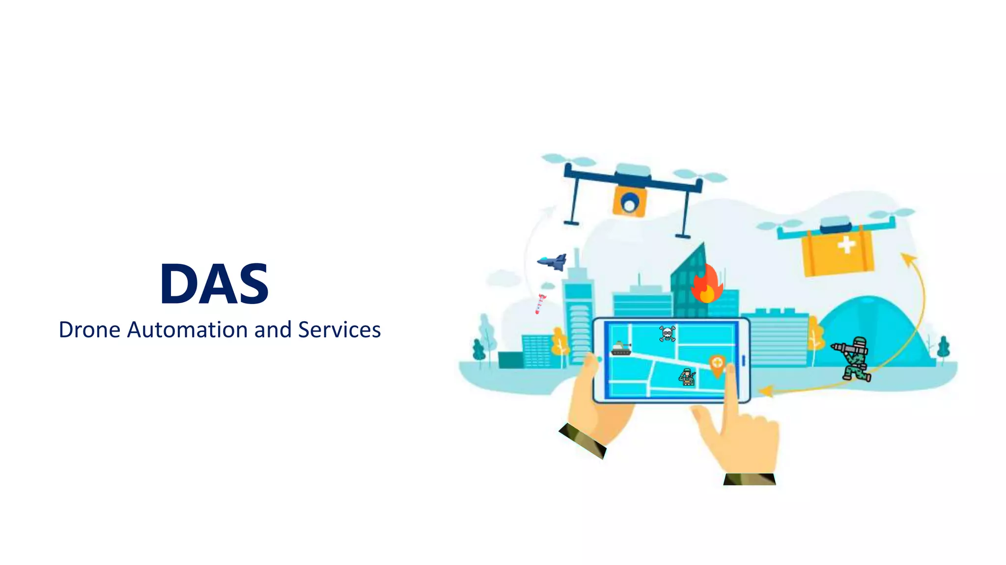 Cover slide of the DAS (Drone Automation and Services) pitch deck — Seed 2020