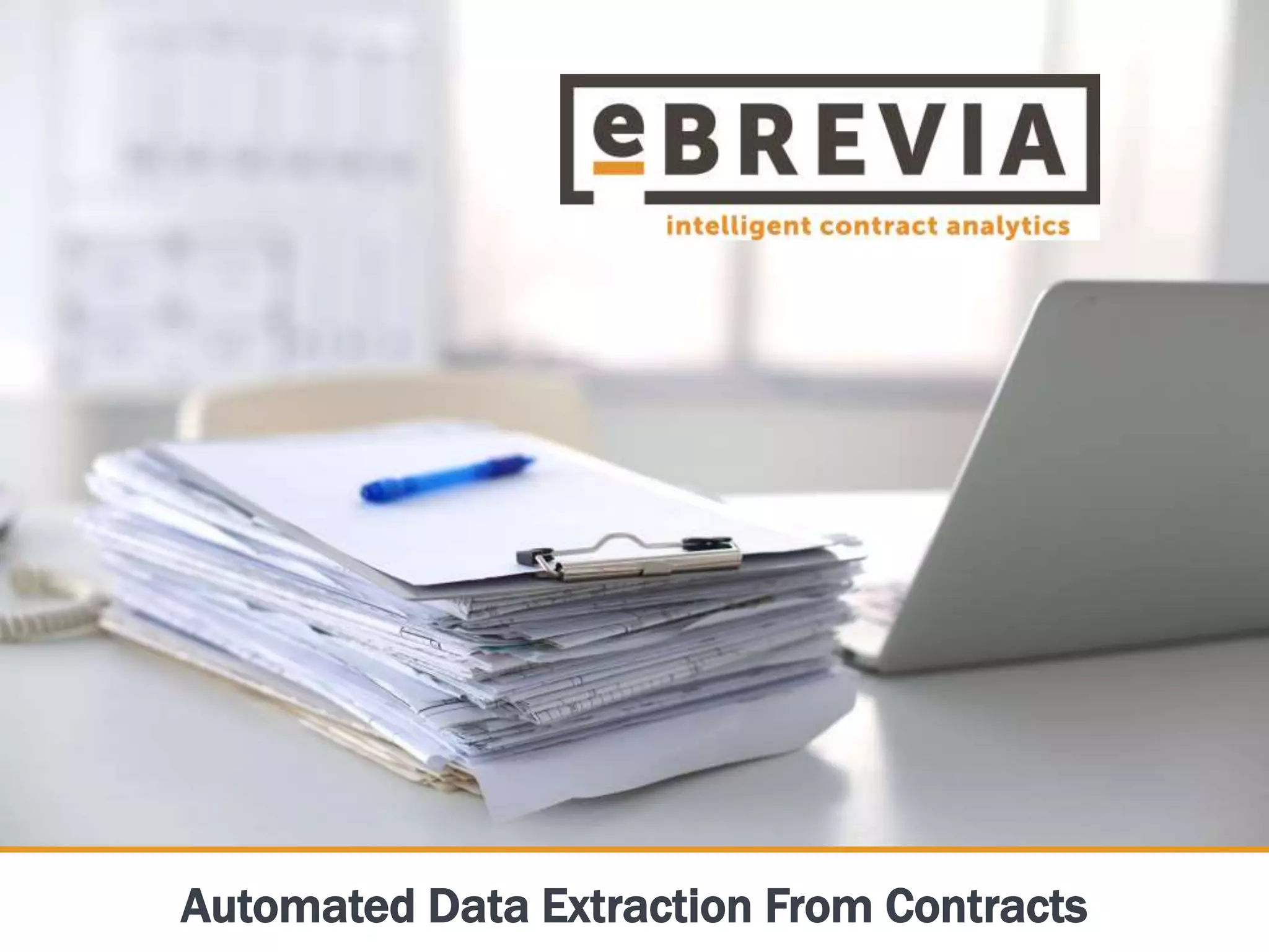 Cover slide of the eBrevia pitch deck