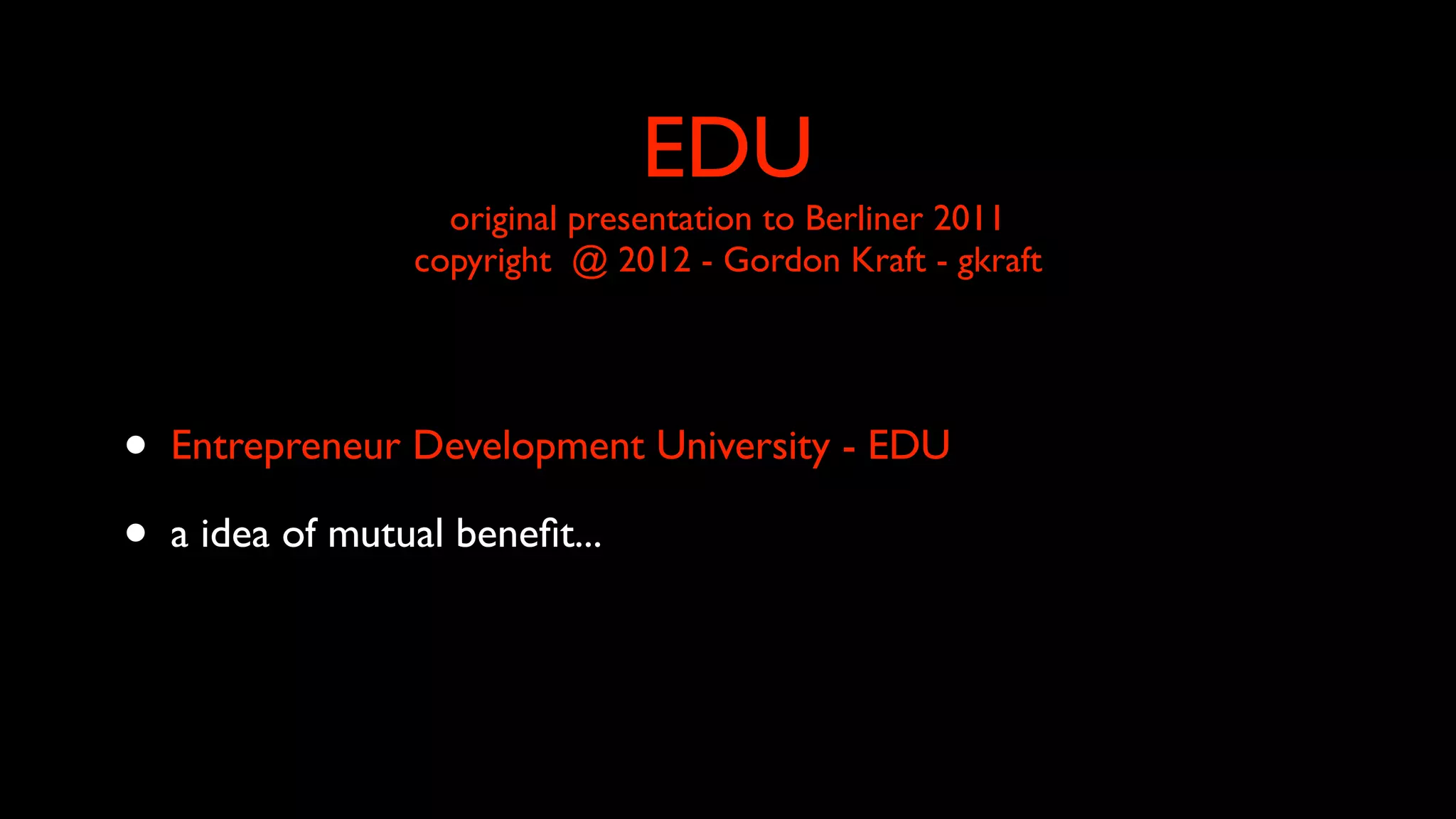 Cover slide of the Edu plan b pitch deck — Early Stage / Concept 2011