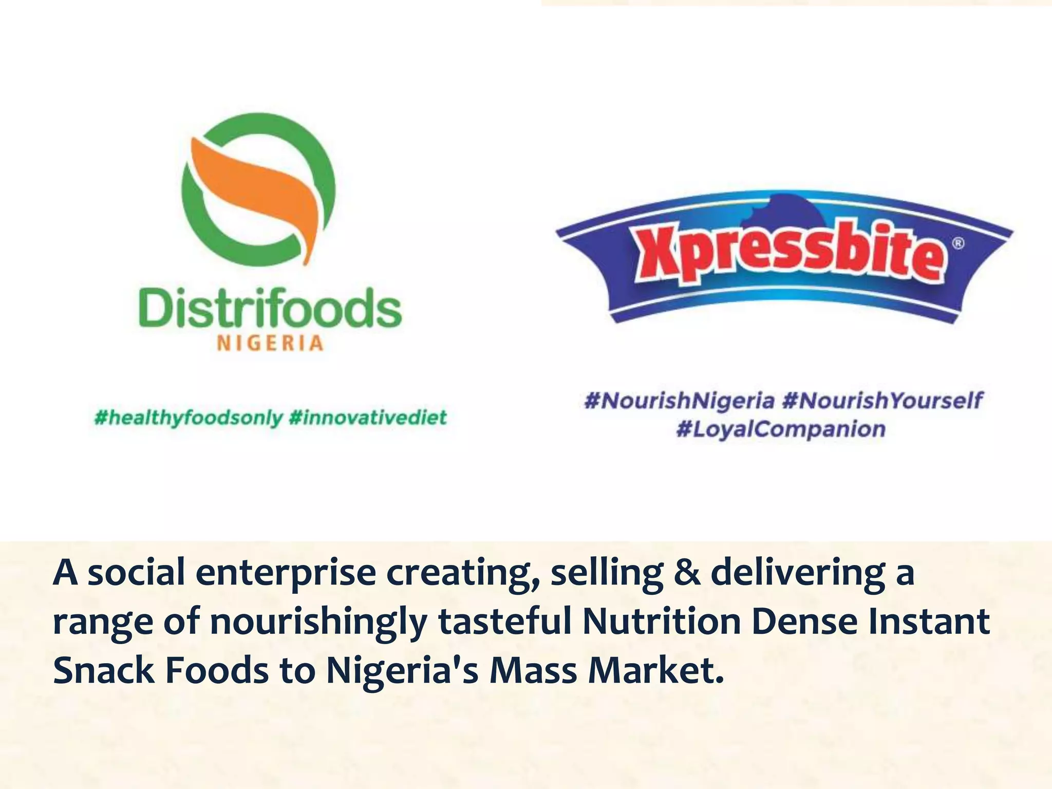 Cover slide of the Distrifoods Nigeria (Xpressbite) pitch deck — Early Stage 2019
