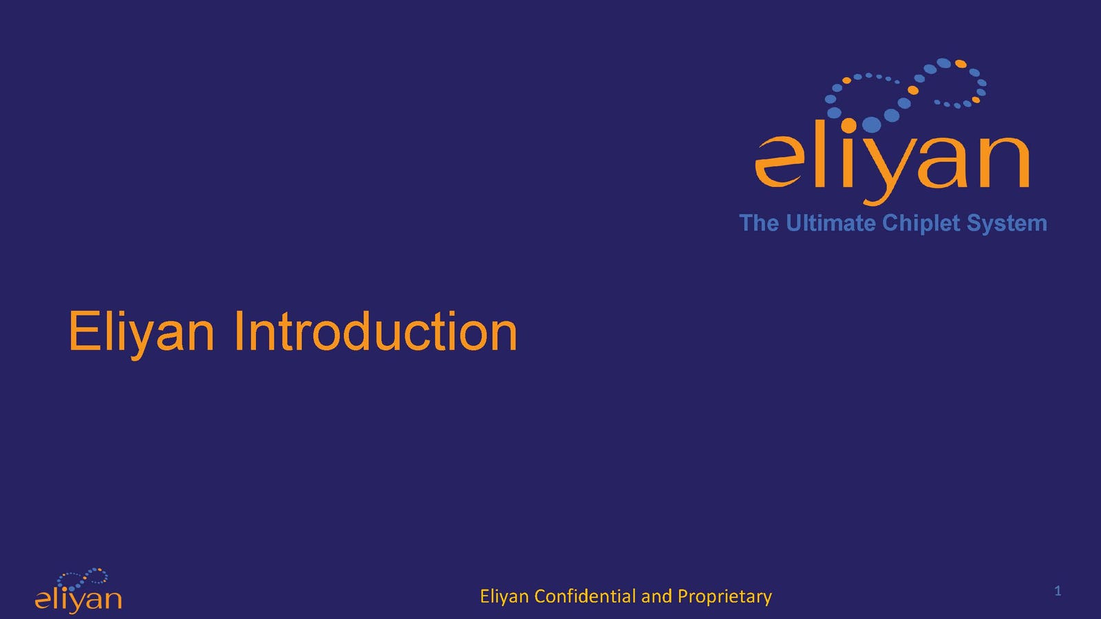 Cover slide of the Eliyan pitch deck — Series A 2024