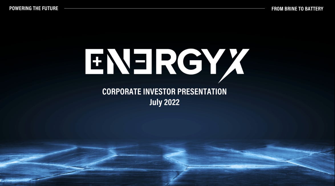 Cover slide of the EnergyX pitch deck — Growth 2022