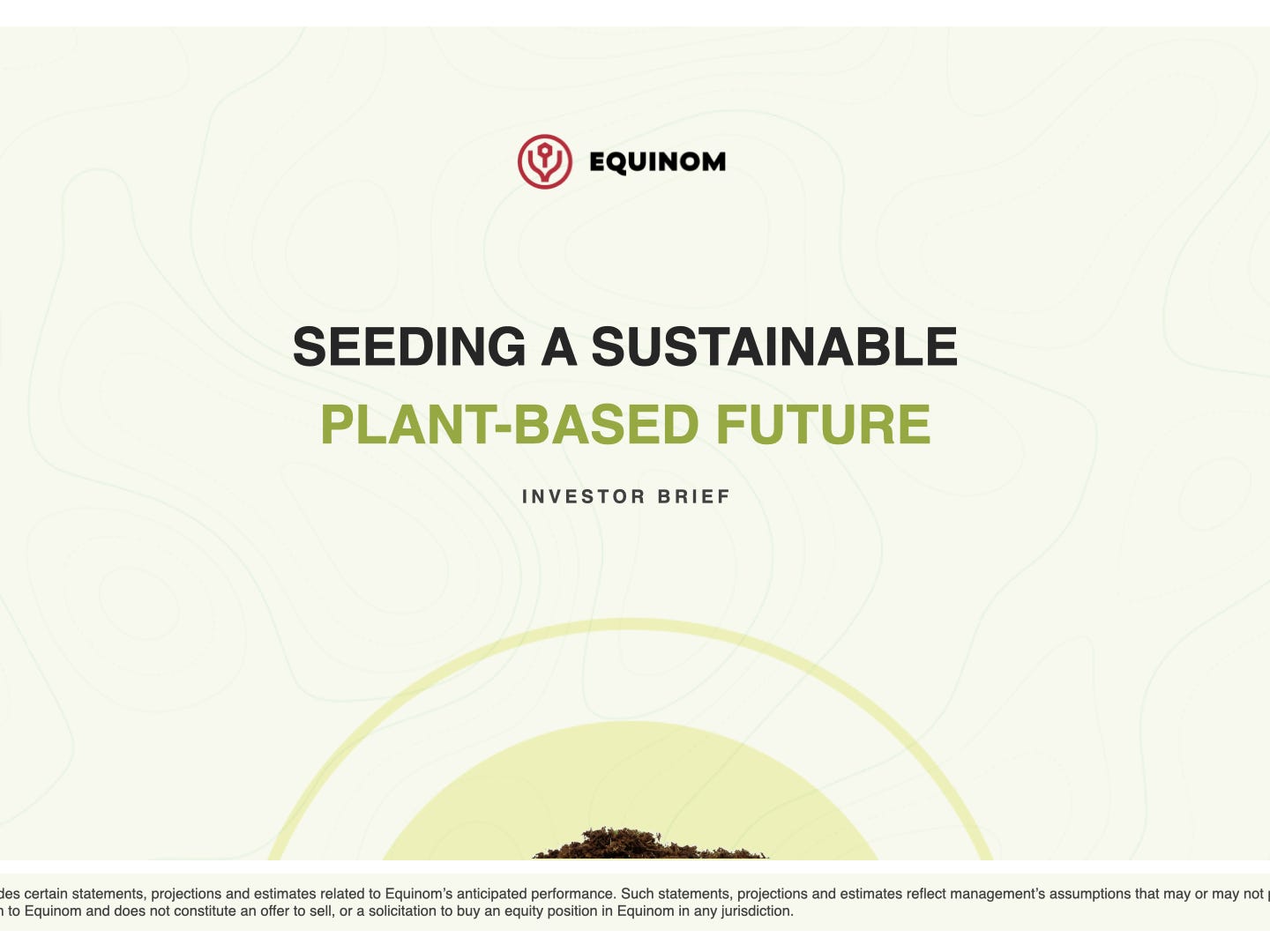 Cover slide of the Equinom pitch deck — Series C 2020