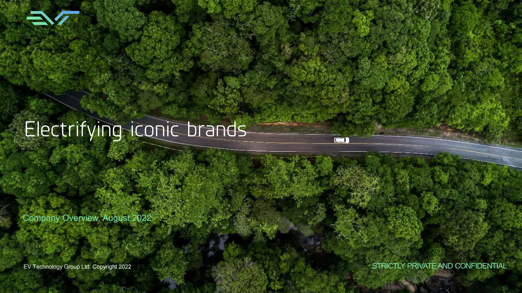 Cover slide of the EV Technology Group Ltd. pitch deck — 2022