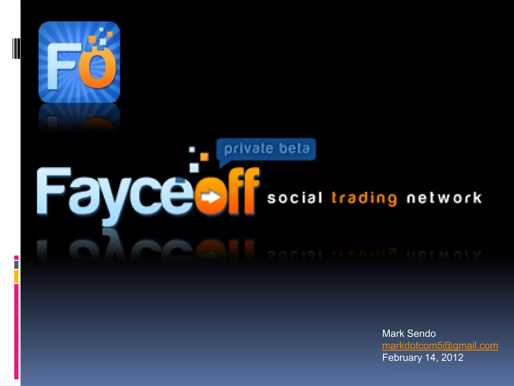 Cover slide of the Fayceoff pitch deck — Seed 2012