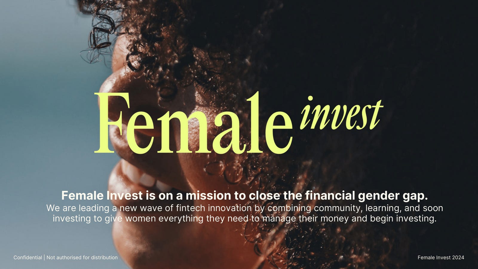 Cover slide of the Female Invest pitch deck — Series A 2024