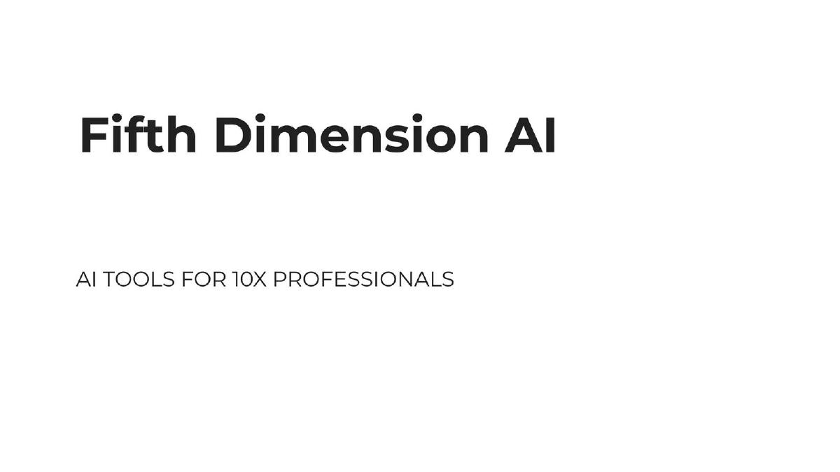 Cover slide of the Fifth Dimension AI pitch deck — Seed