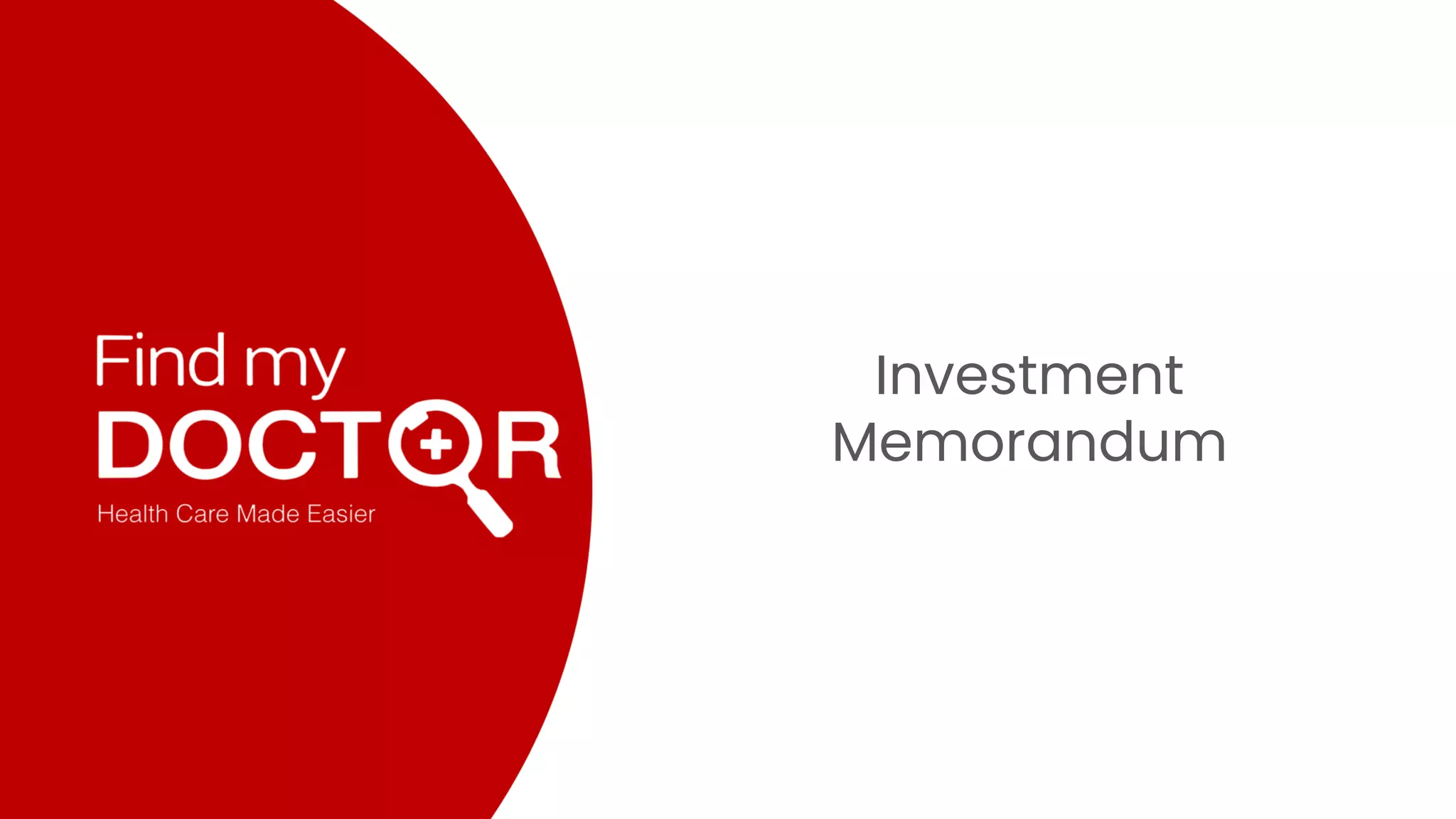 Cover slide of the Find my Doctor pitch deck — 2022