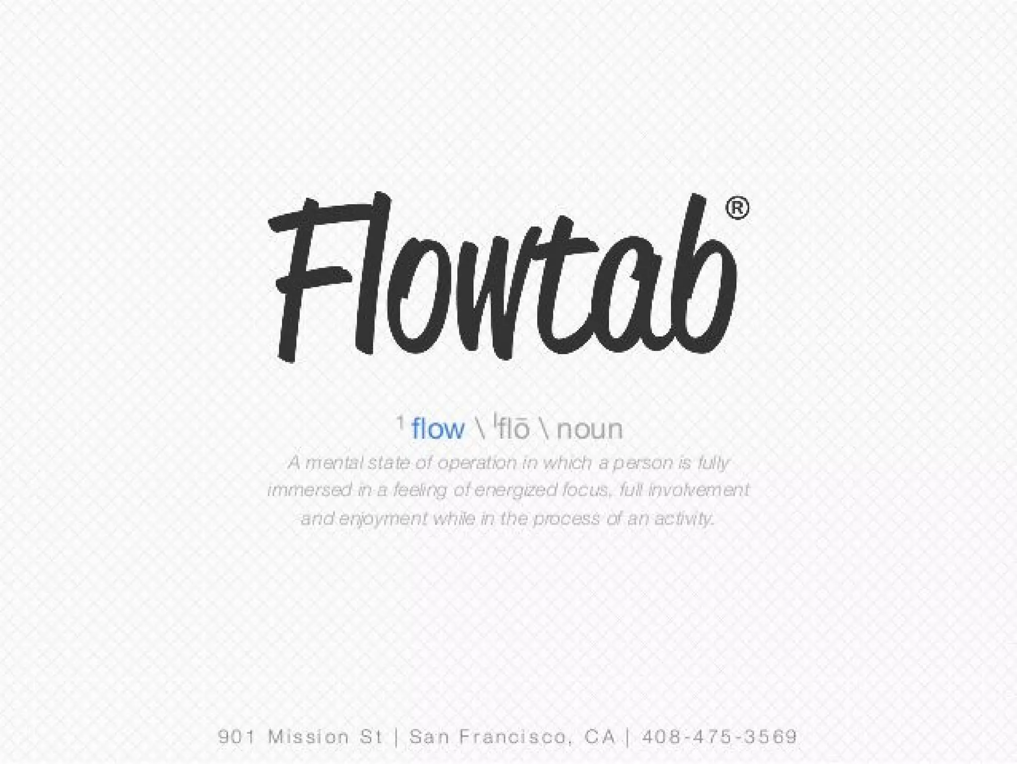 Cover slide of the Flowtab pitch deck — Seed / Angel 2013