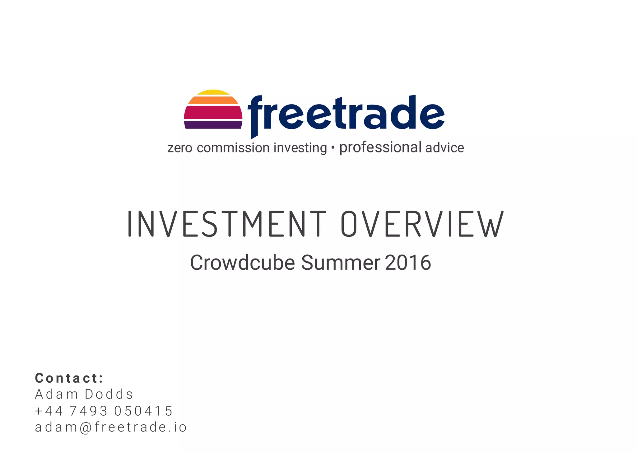 Cover slide of the Freetrade pitch deck — Seed (Crowdcube) 2016