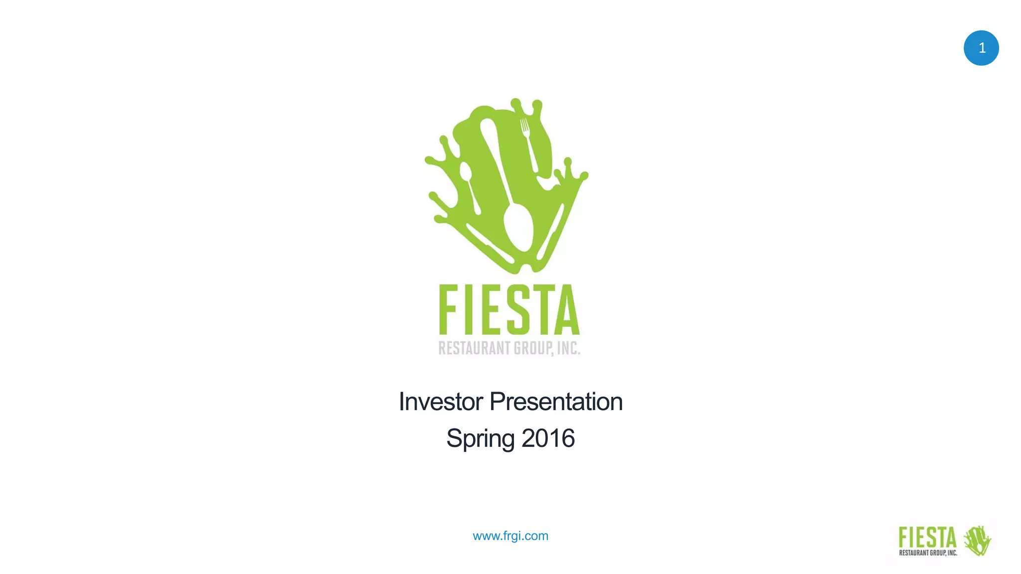 Cover slide of the Fiesta Restaurant Group, Inc. pitch deck — 2016