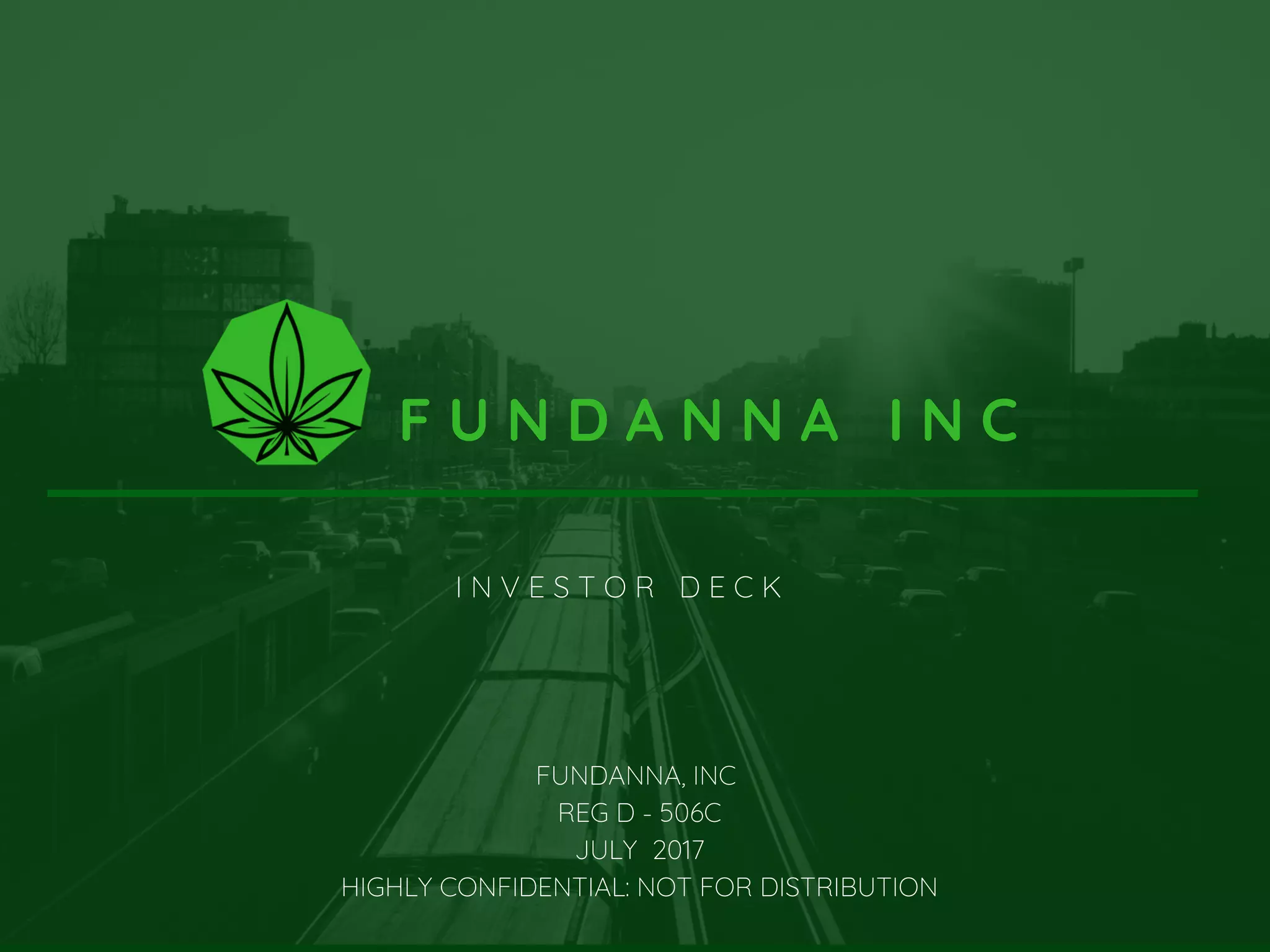 Cover slide of the Fundanna Inc pitch deck — 2017