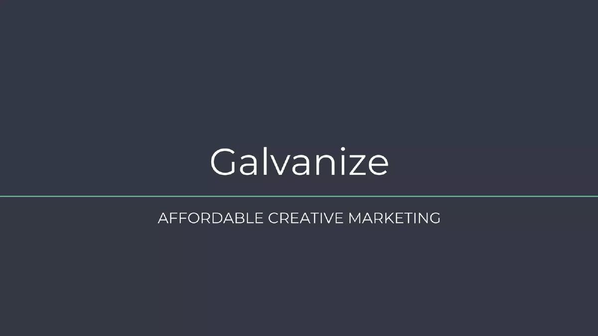 Cover slide of the Galvanize pitch deck — Early Stage / Seed 2018