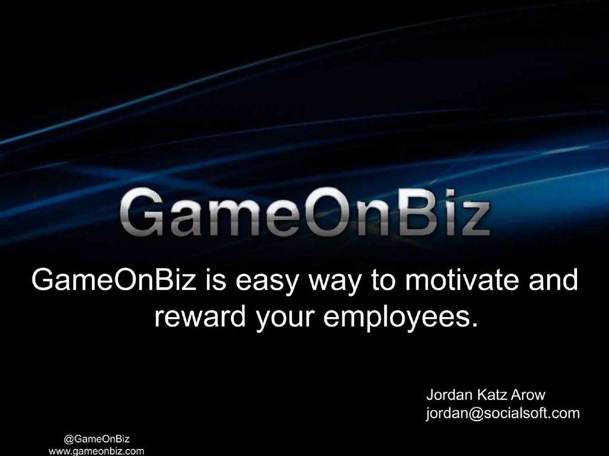 Cover slide of the GameOnBiz pitch deck — Seed 2011