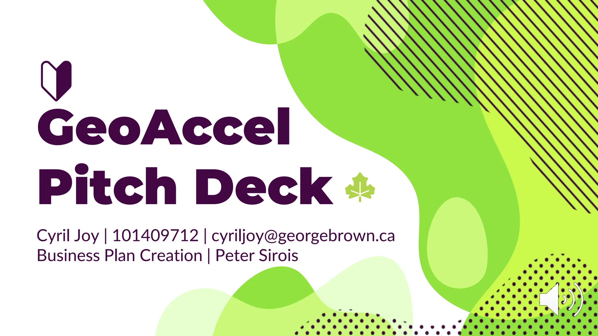 Cover slide of the GeoAccel pitch deck — Pre-Seed / Concept