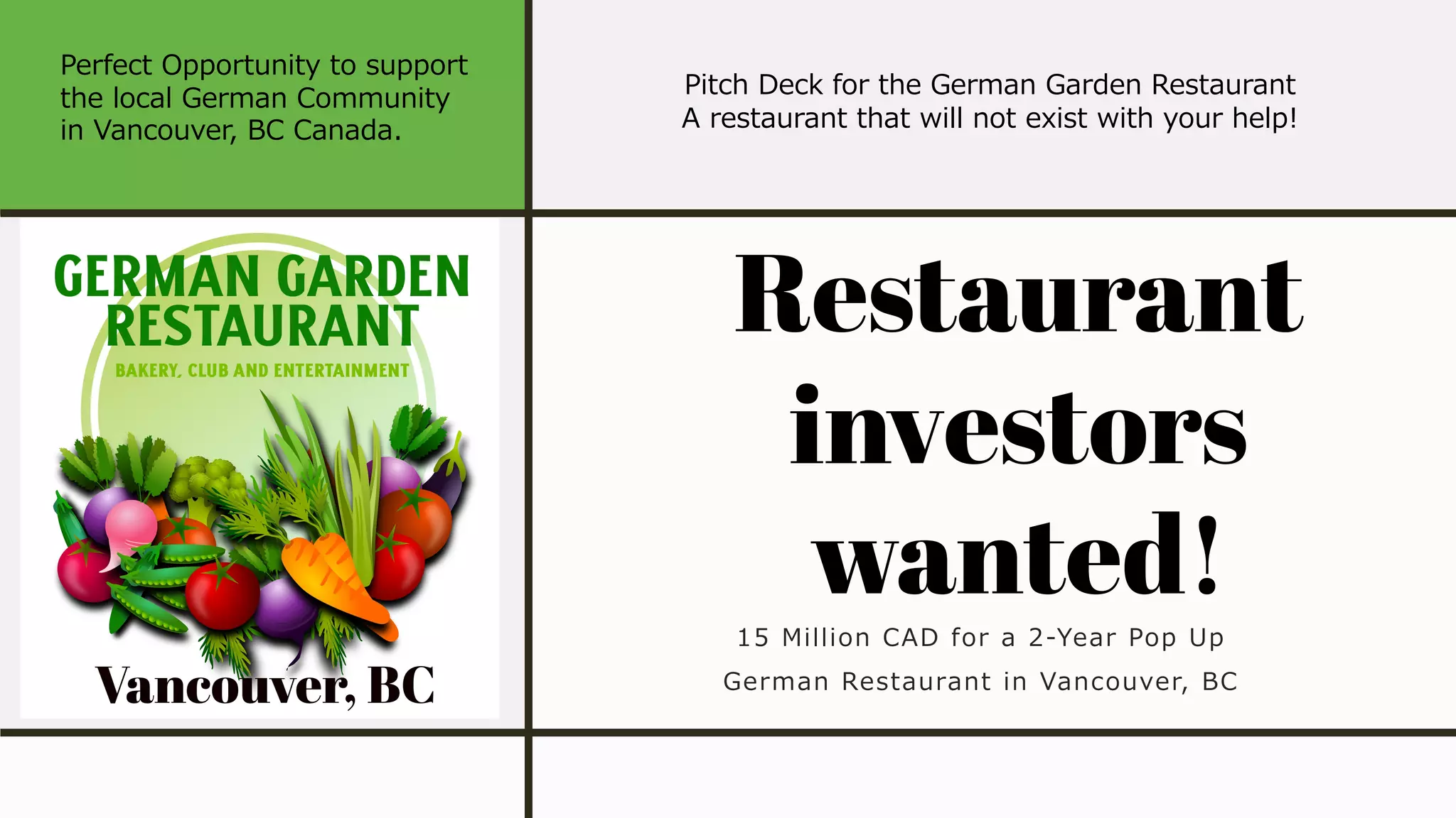 Cover slide of the German Garden Restaurant Pitch Deck Teardown pitch deck