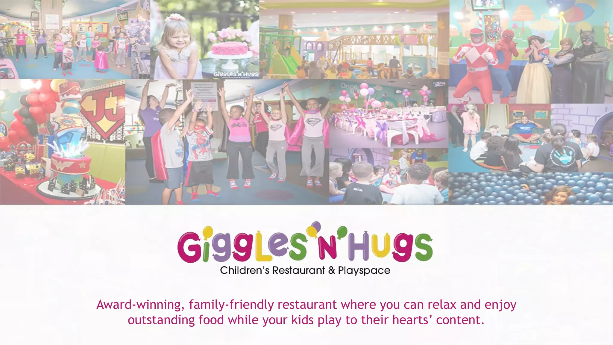 Cover slide of the Giggles 'N' Hugs pitch deck