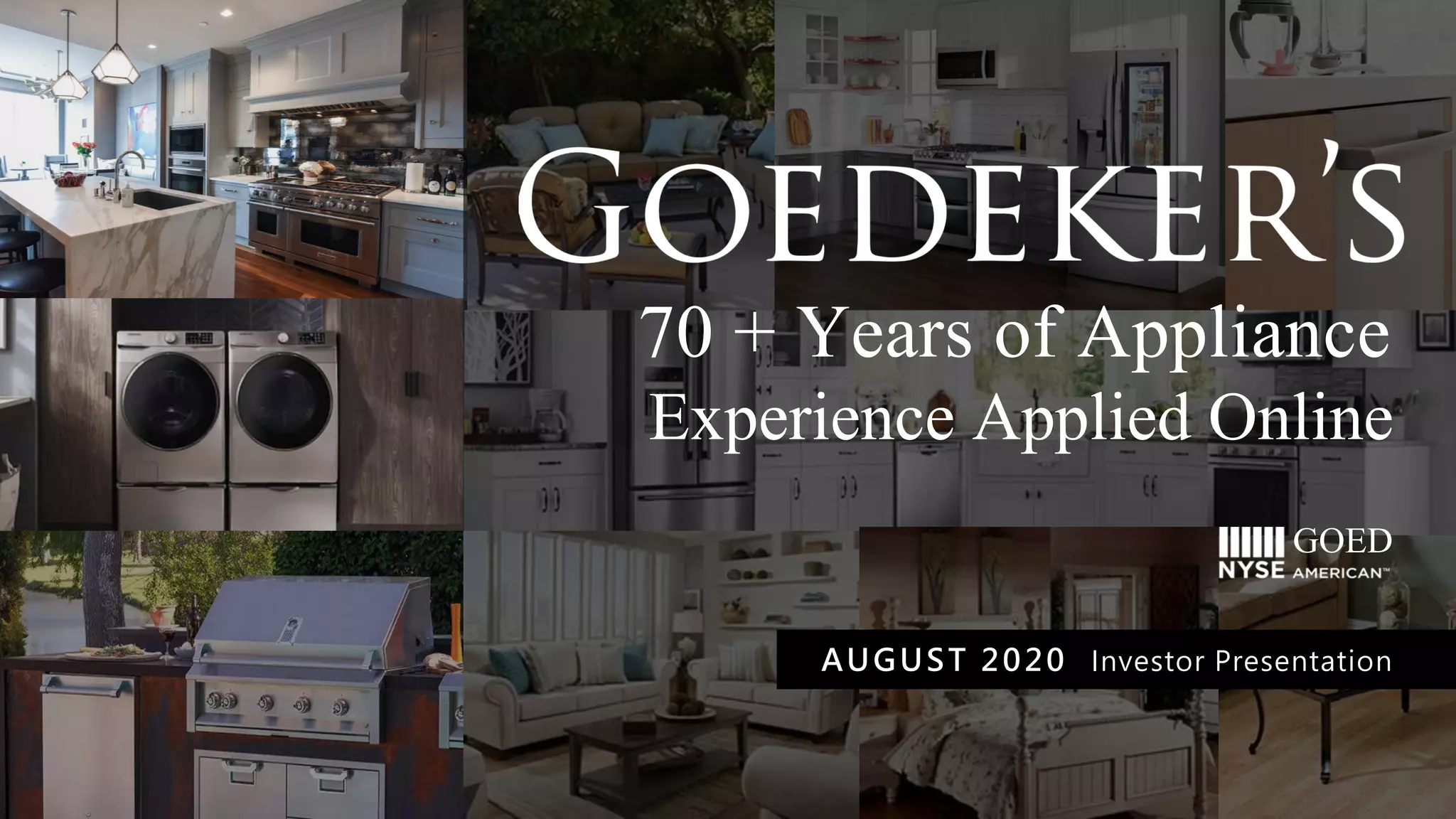 Cover slide of the GOED (Goedeker’s) pitch deck — Public (NYSE American) 2020