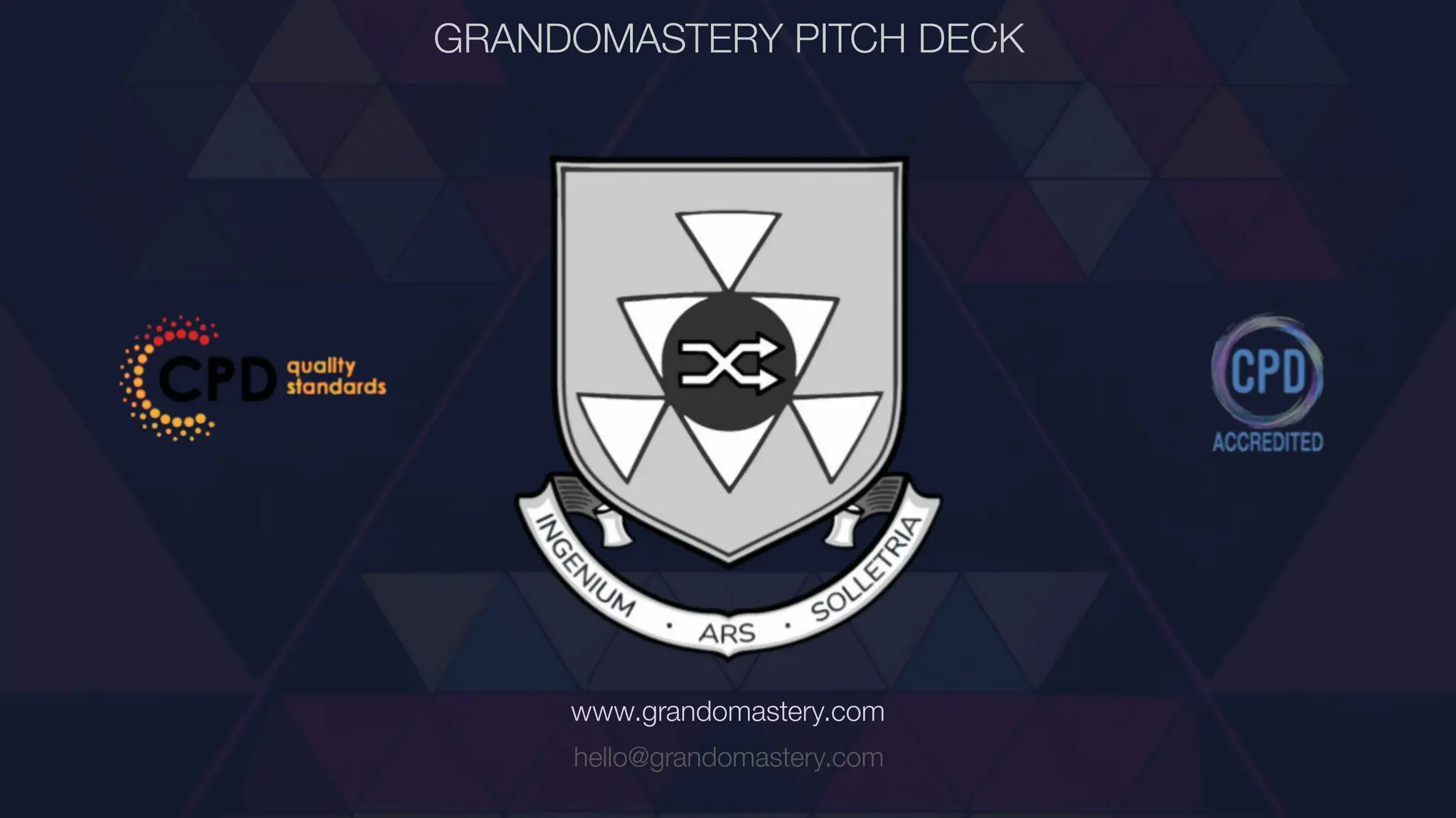Cover slide of the Grandomastery Pitch Deck Teardown pitch deck