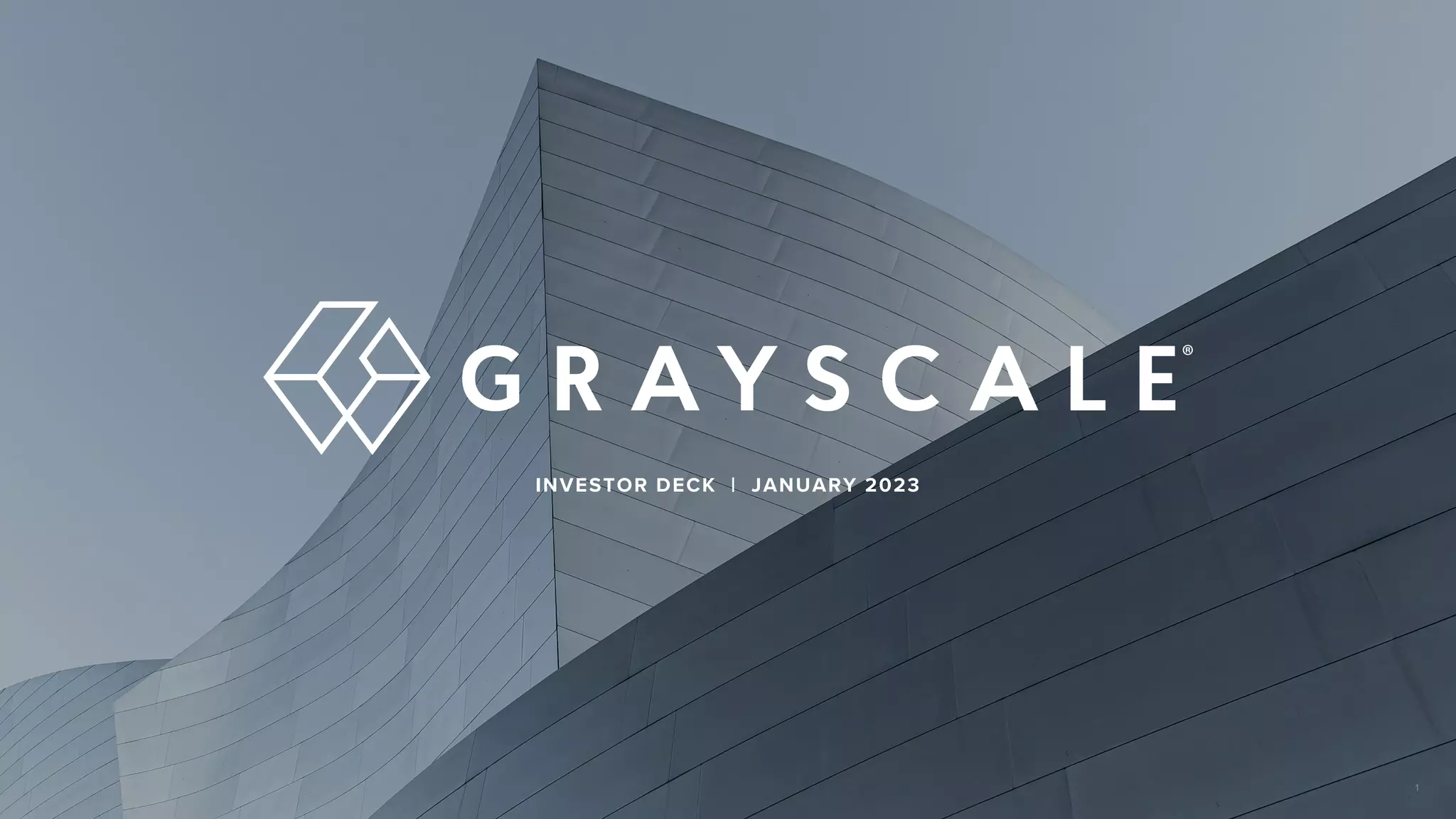 Cover slide of the Grayscale pitch deck — Late Stage / Mature 2023