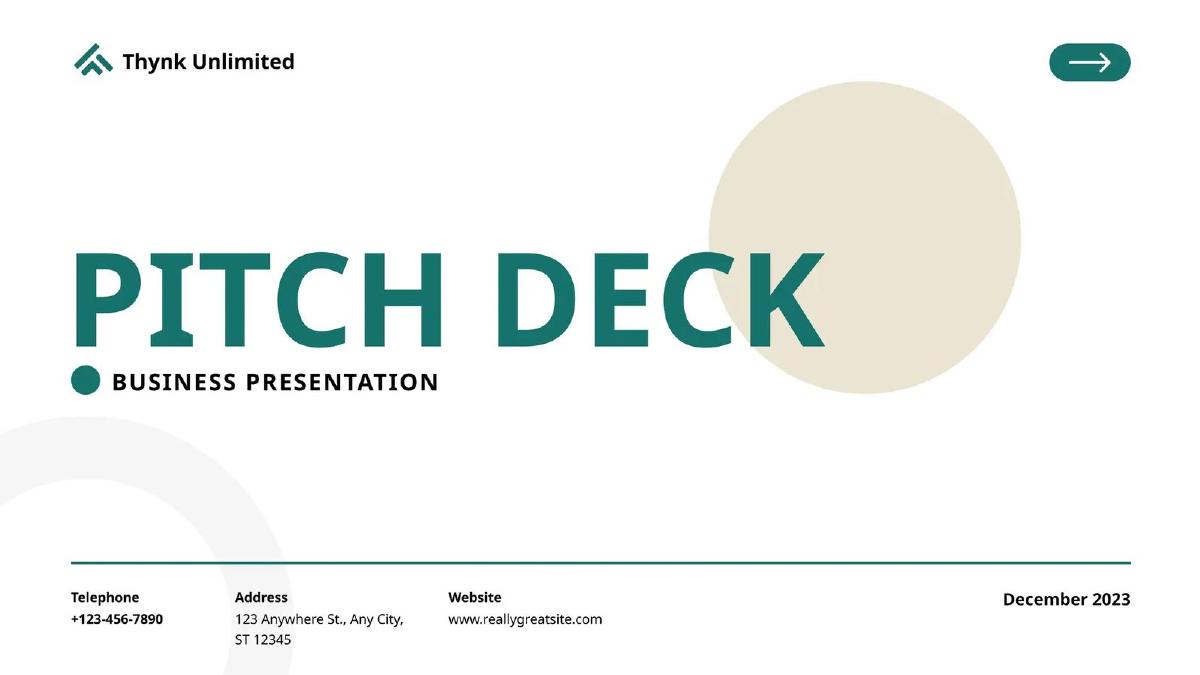 Cover slide of the Thynk Unlimited pitch deck — 2024