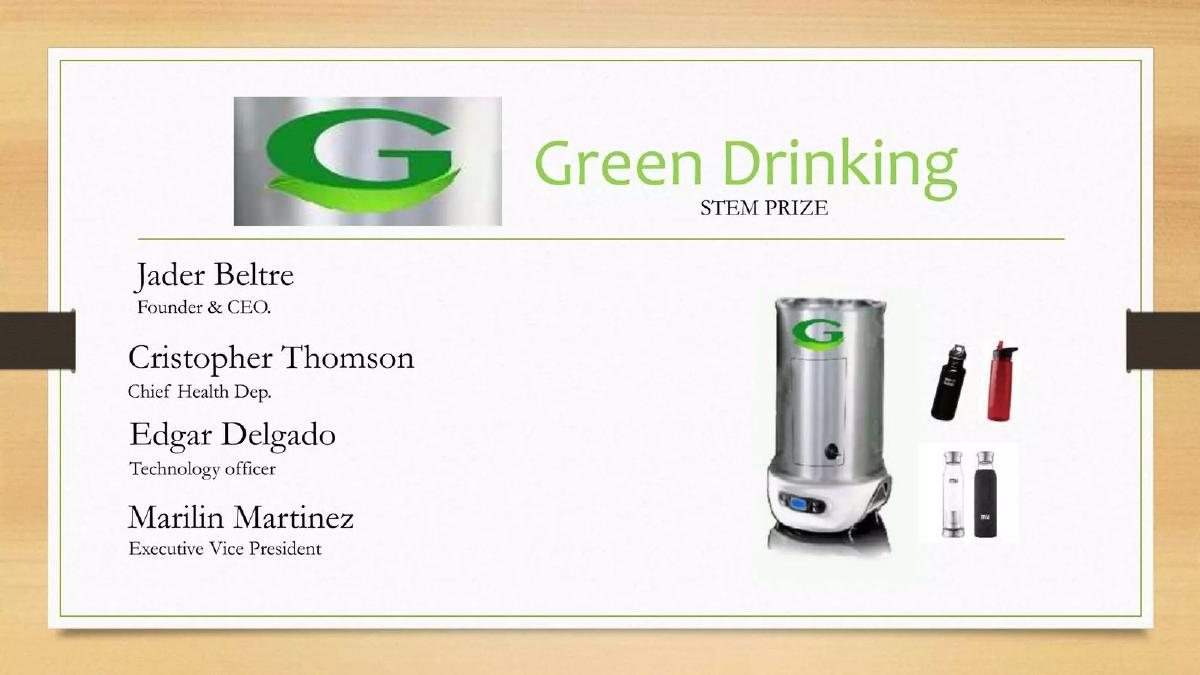 Cover slide of the Green Drinking pitch deck — 2016