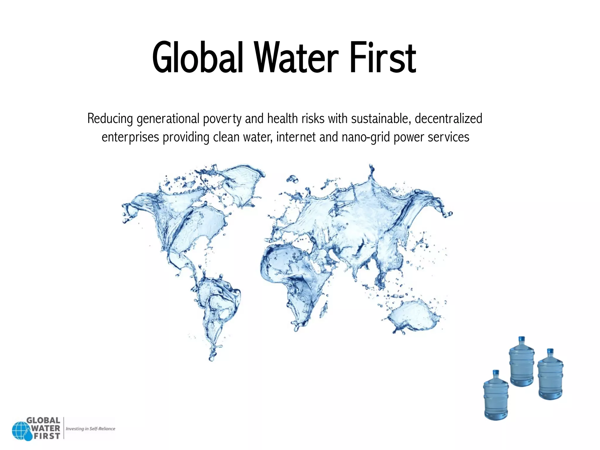 Cover slide of the Global Water First pitch deck — Seed 2021