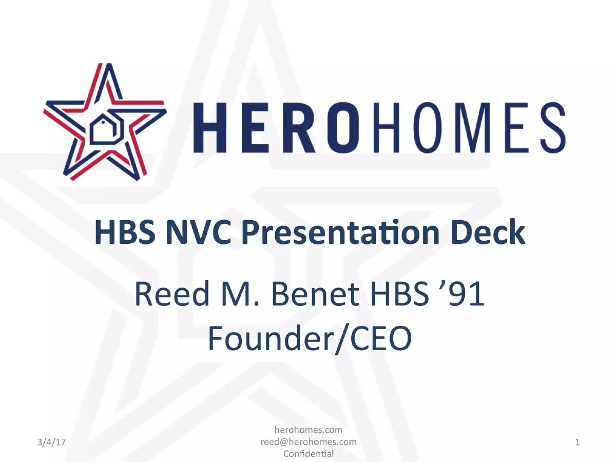Cover slide of the Hero Homes pitch deck