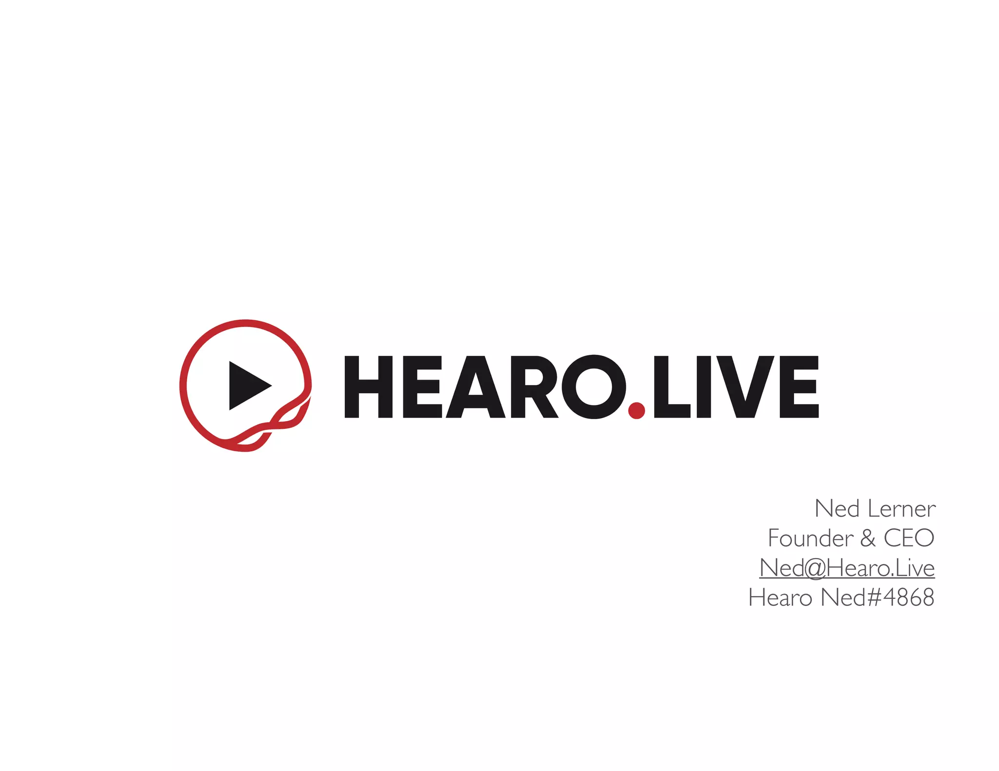 Cover slide of the Hearo.Live pitch deck — 2023
