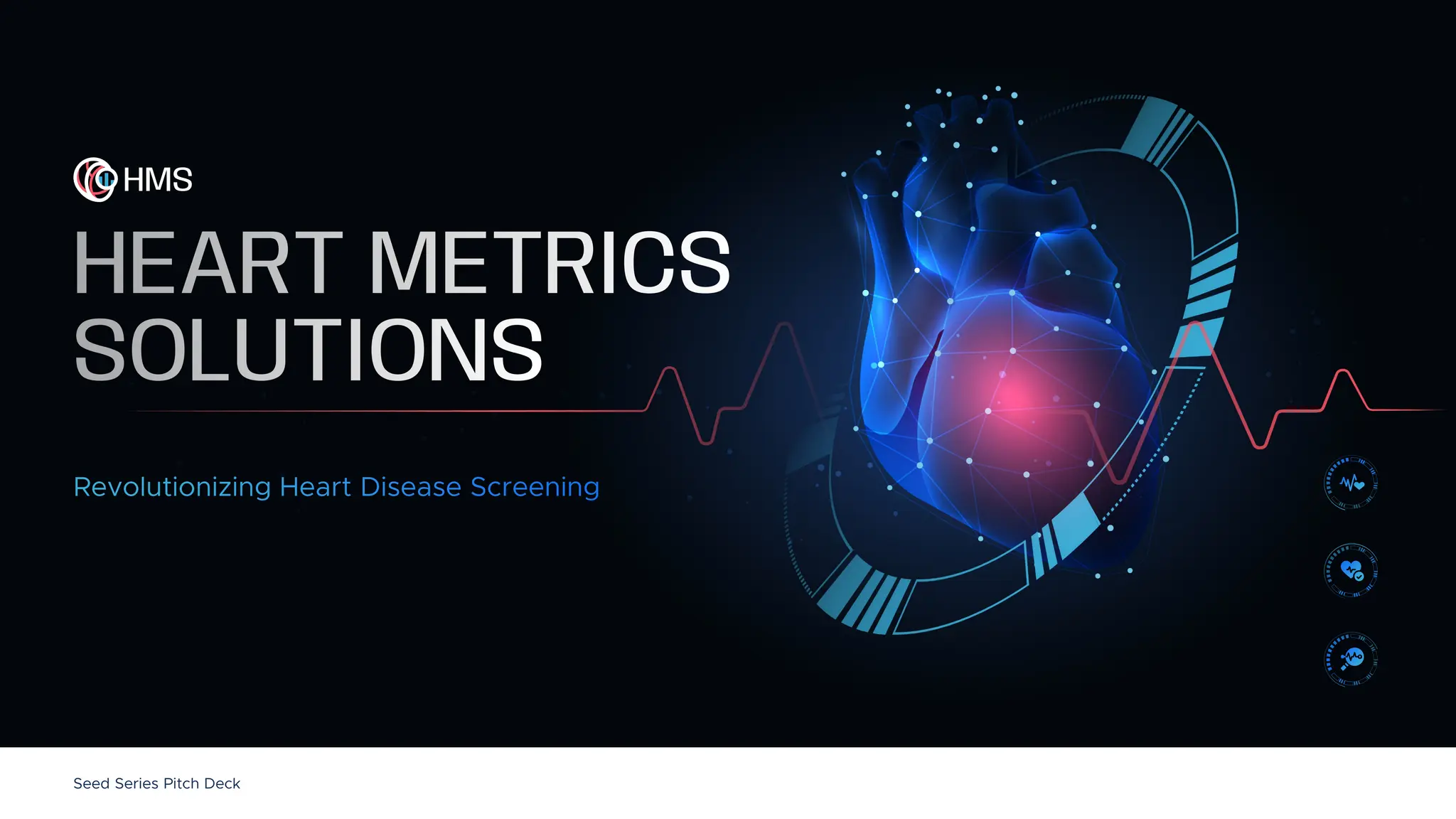 Cover slide of the Heart Metrics Solutions pitch deck — Seed