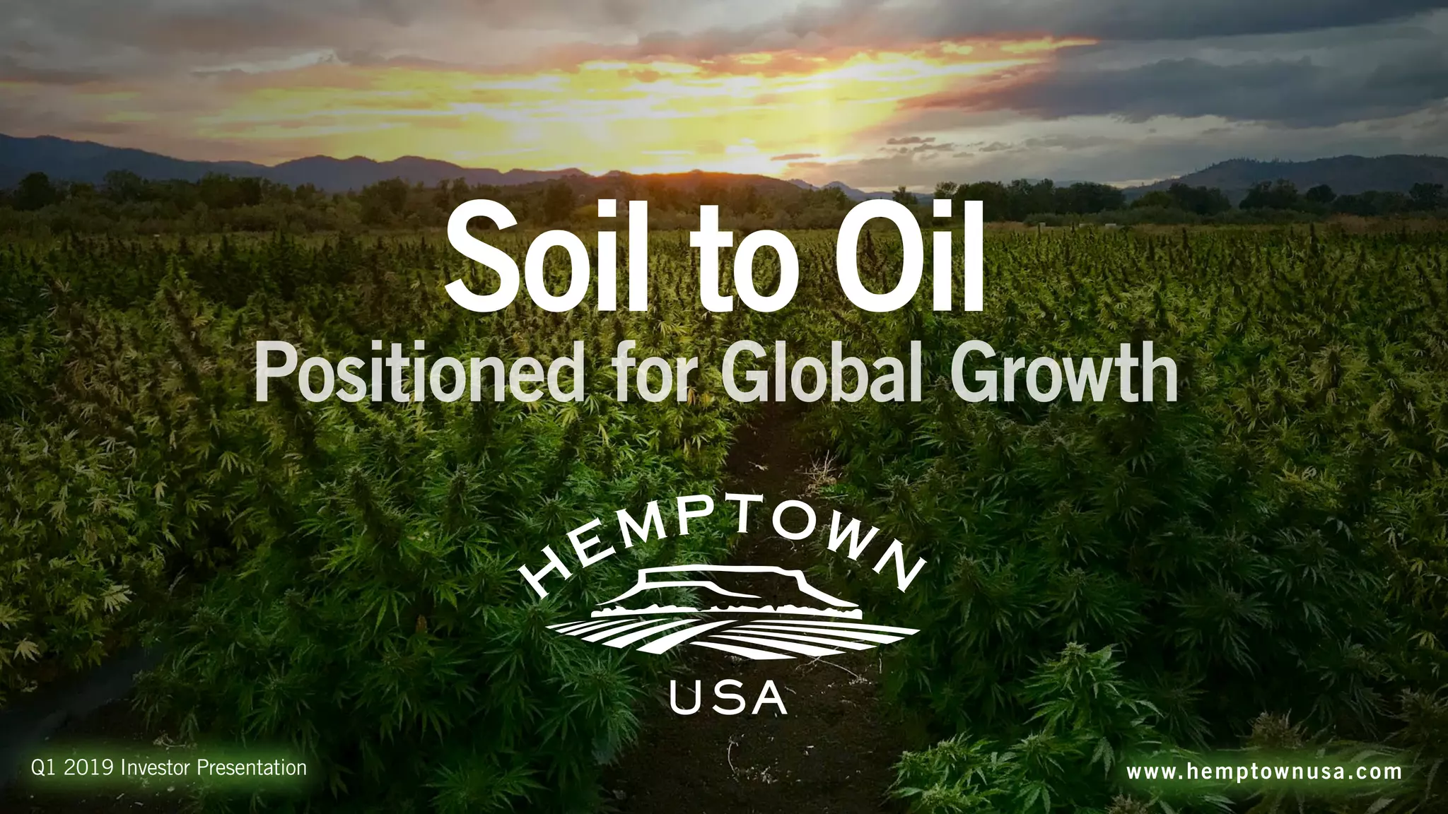 Cover slide of the Hemptown Spring (Hemptown USA) pitch deck — Growth / Late Seed 2019