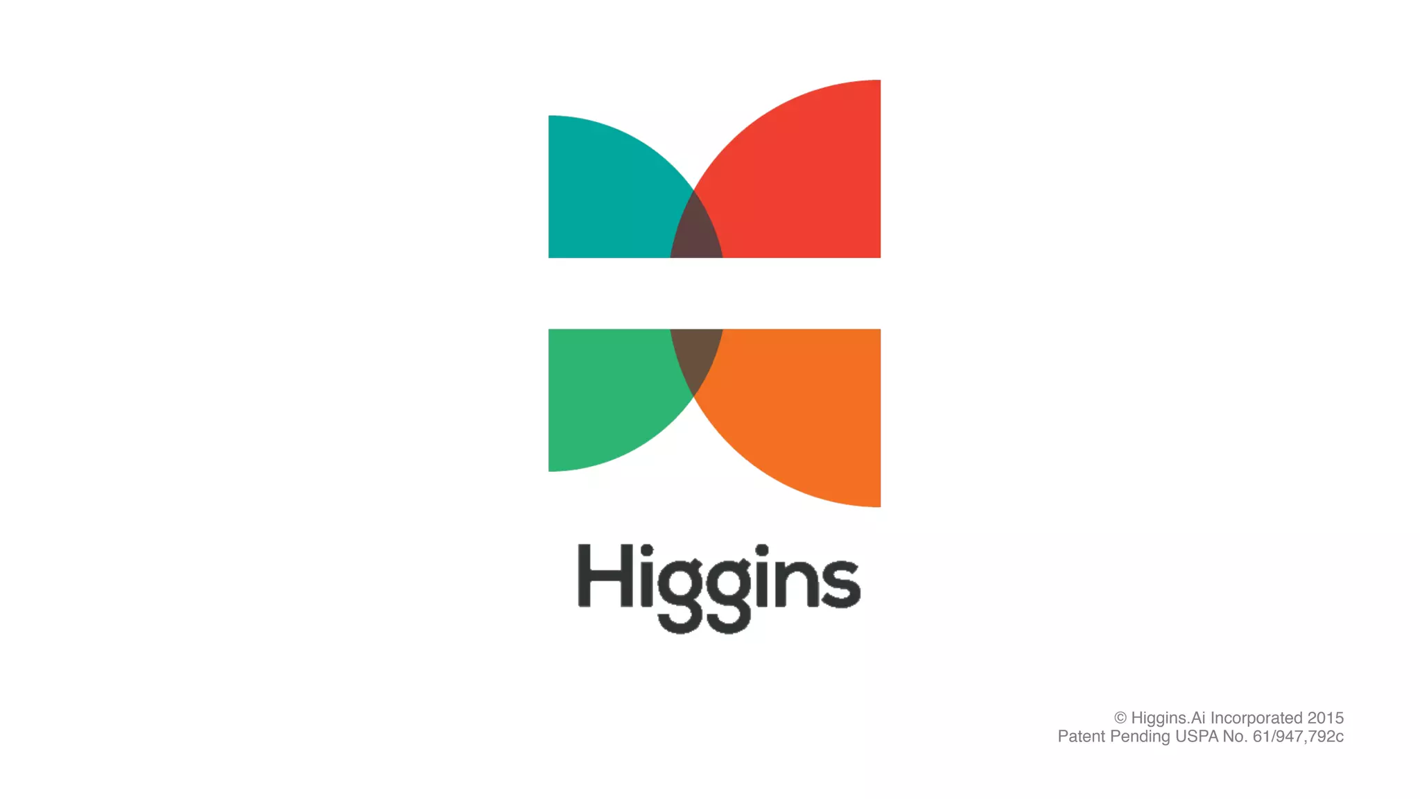 Cover slide of the Higgins Advisors (Higgins.Ai) pitch deck — Seed / Early Stage 2015