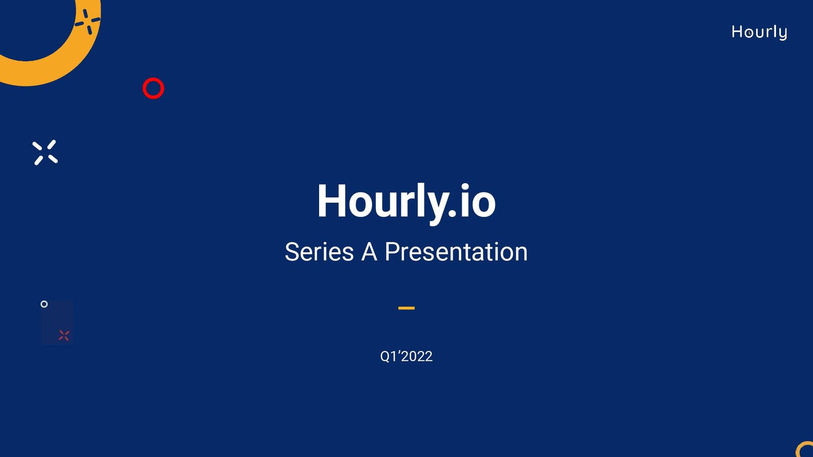 Cover slide of the Hourly pitch deck — Series A 2023