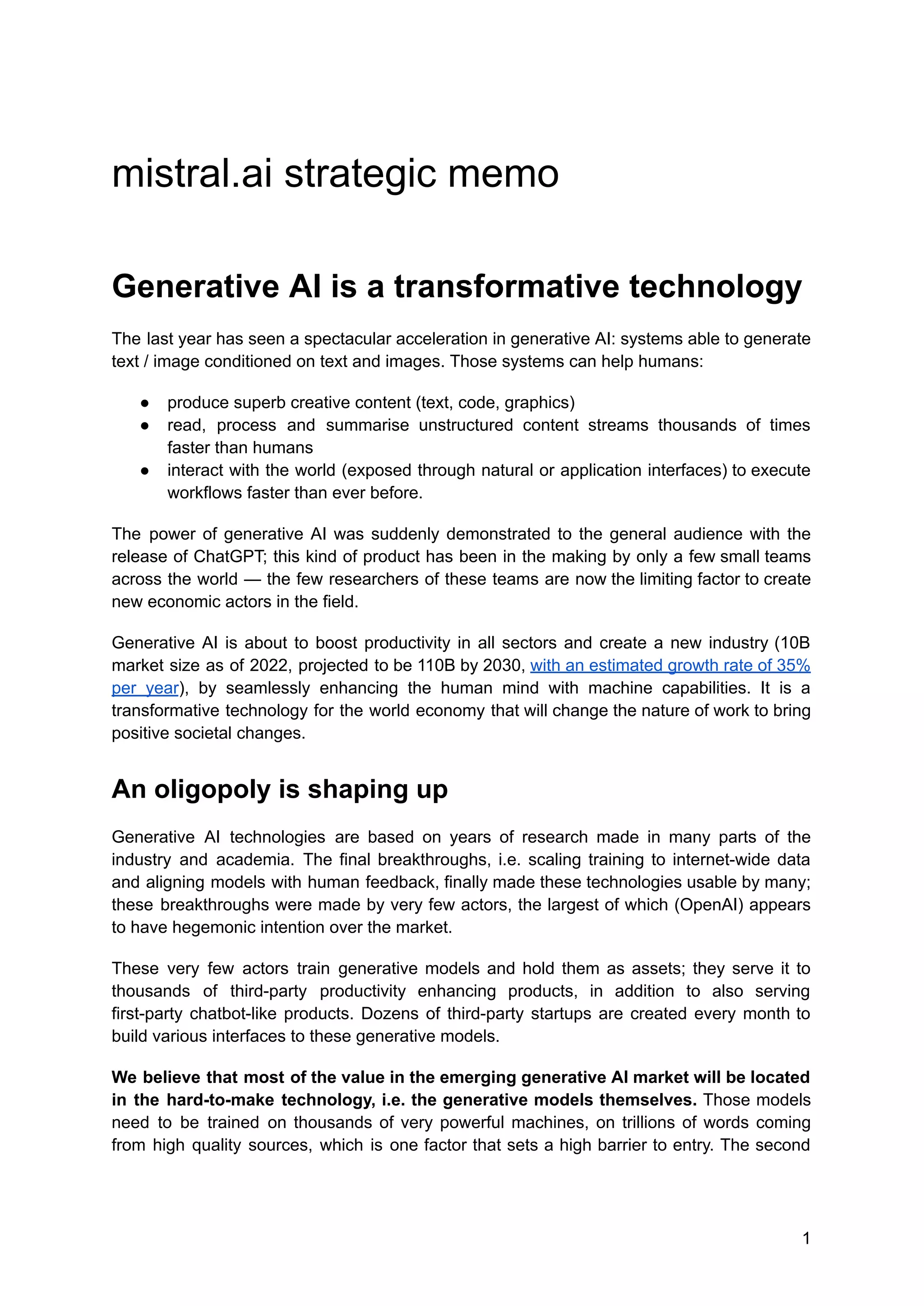 Cover slide of the Mistral AI pitch deck — Seed 2023