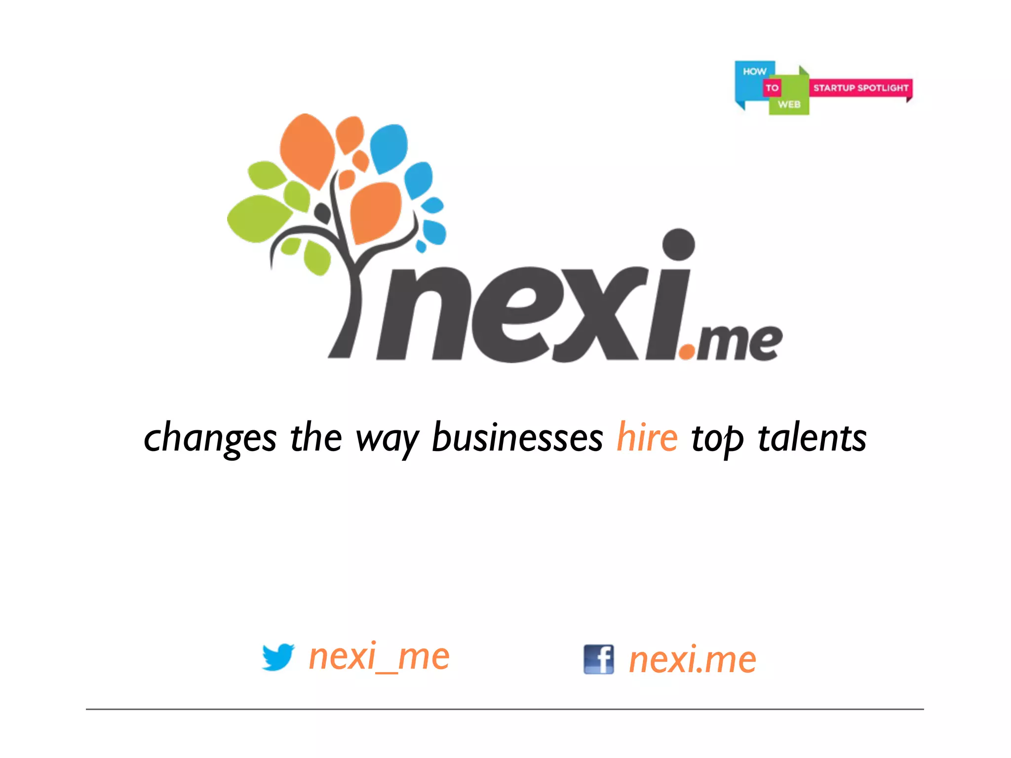 Cover slide of the Nexi.me pitch deck — Seed / Beta 2012