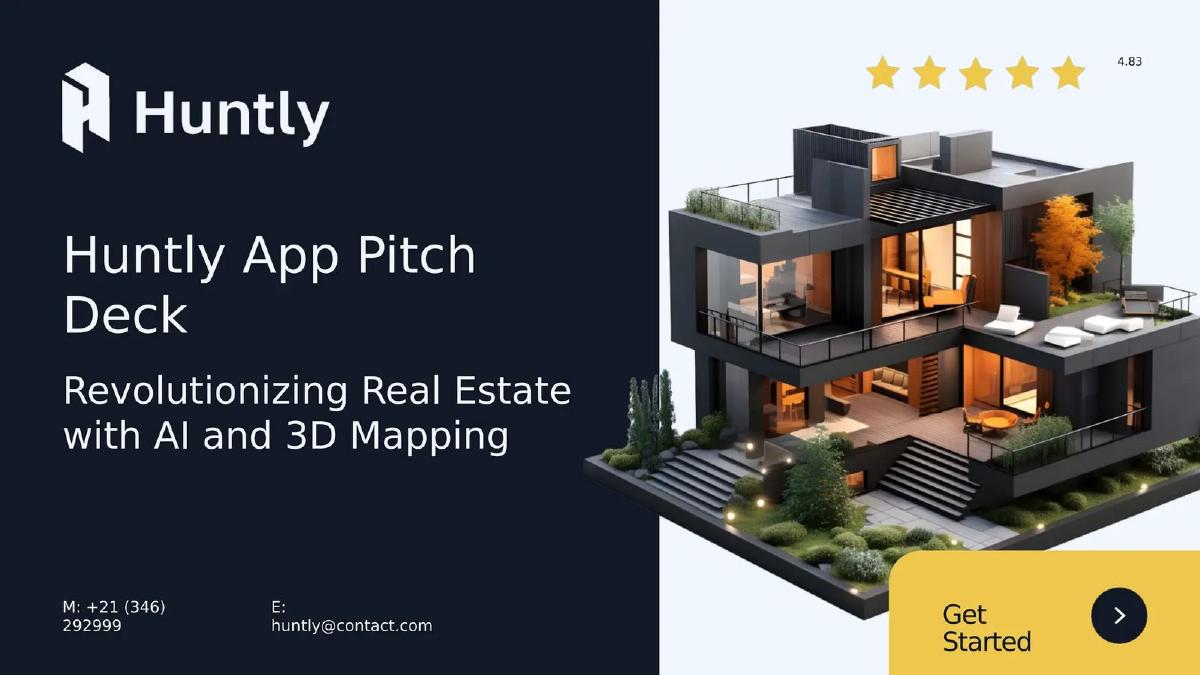 Cover slide of the Huntly App pitch deck — Seed (Beta stage)