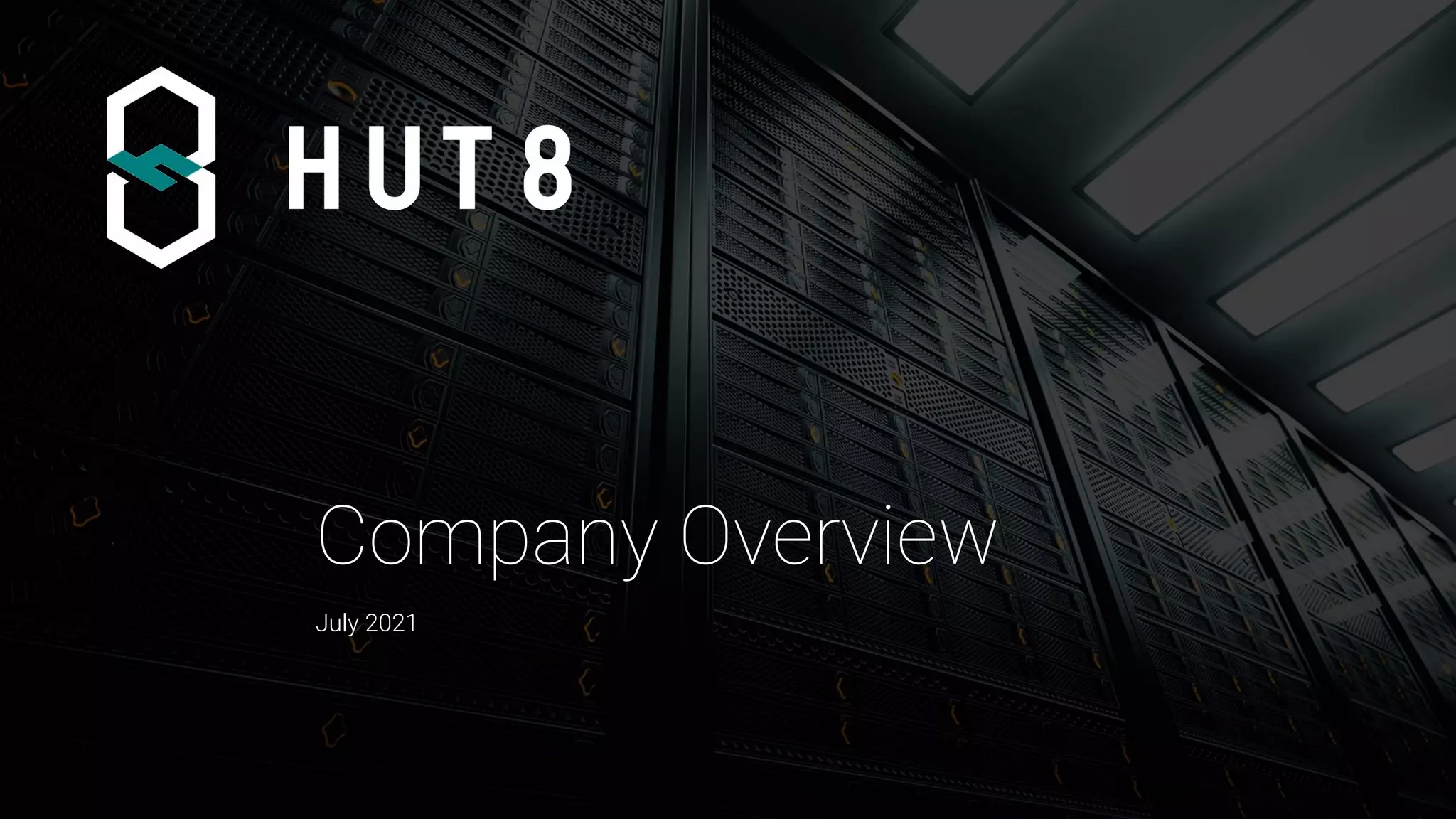 Cover slide of the HUT 8 pitch deck — Publicly Traded 2021