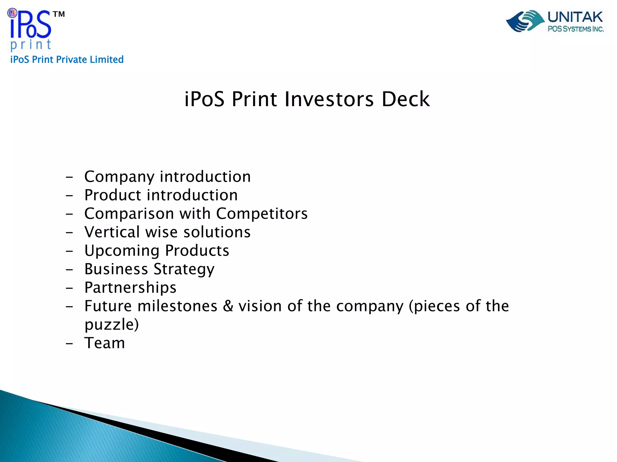 Cover slide of the iPoS Print Pitch Deck Teardown pitch deck